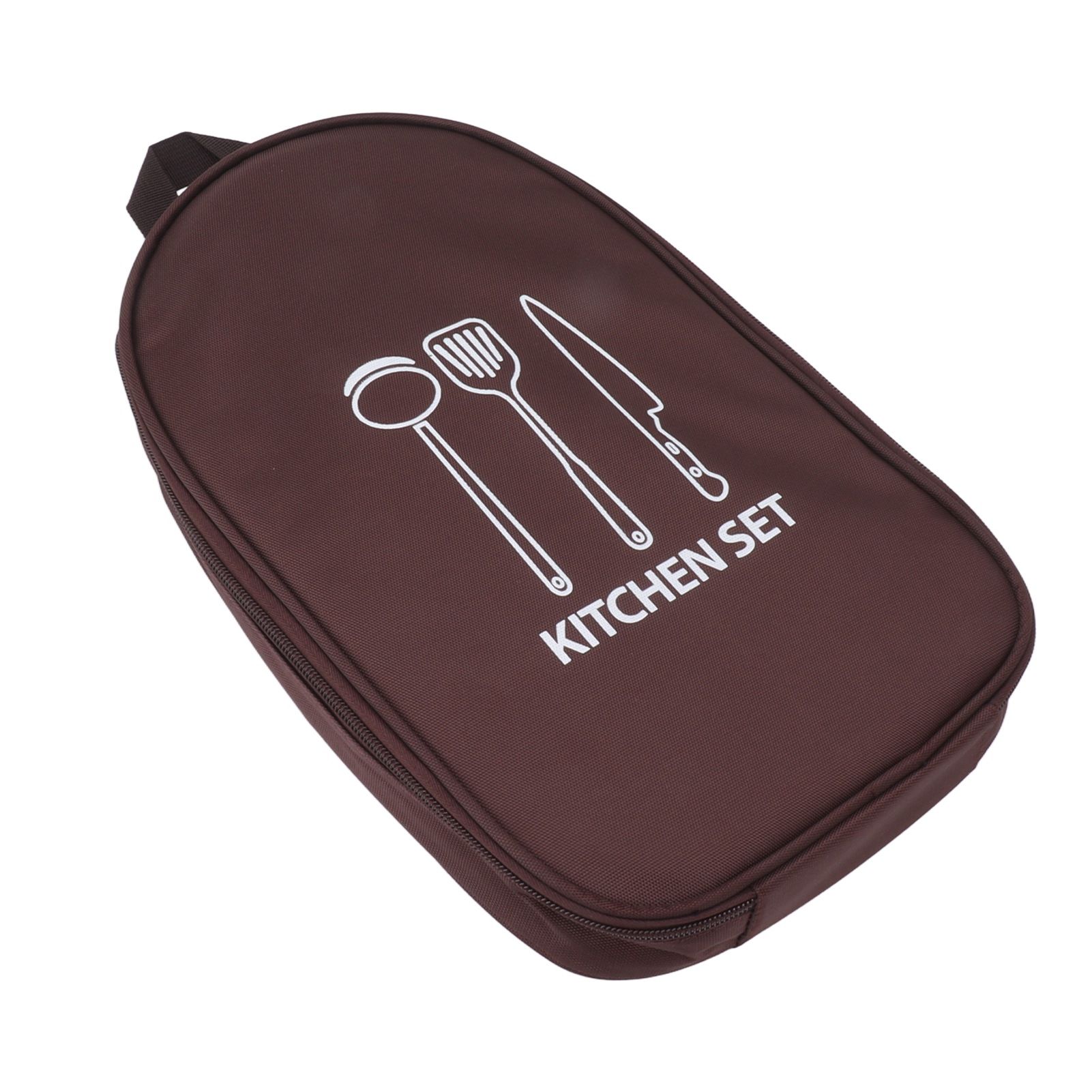 Camping Travel Cooking Utensils Bag Travel Cookware Pouch Bag with Handle for BBQ Camp Cookware Kitchen Kit Brown - Image 3