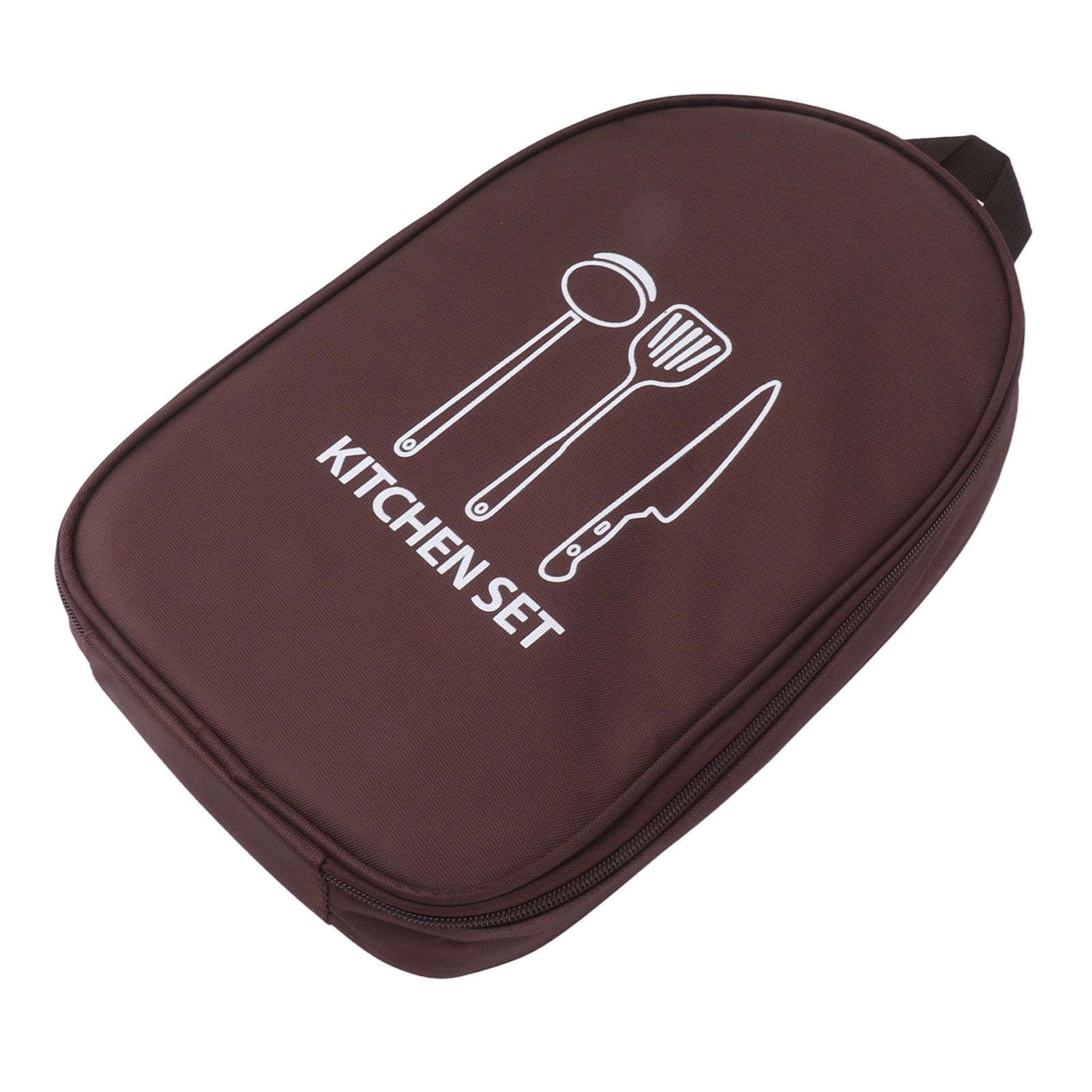 Camping Travel Cooking Utensils Bag Travel Cookware Pouch Bag with Handle for BBQ Camp Cookware Kitchen Kit Brown - Image 4