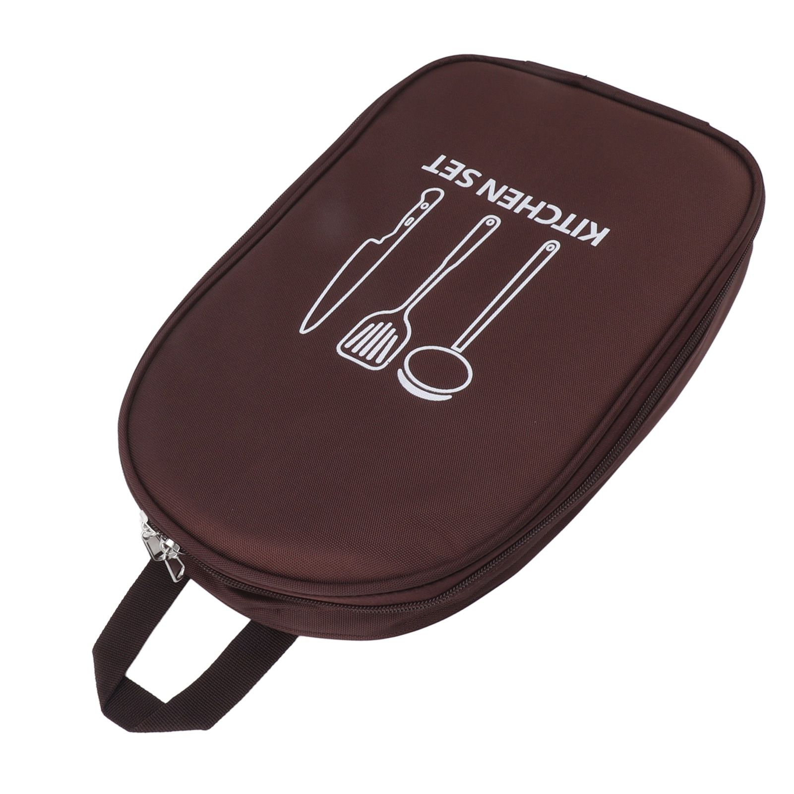 Camping Travel Cooking Utensils Bag Travel Cookware Pouch Bag with Handle for BBQ Camp Cookware Kitchen Kit Brown - Image 5