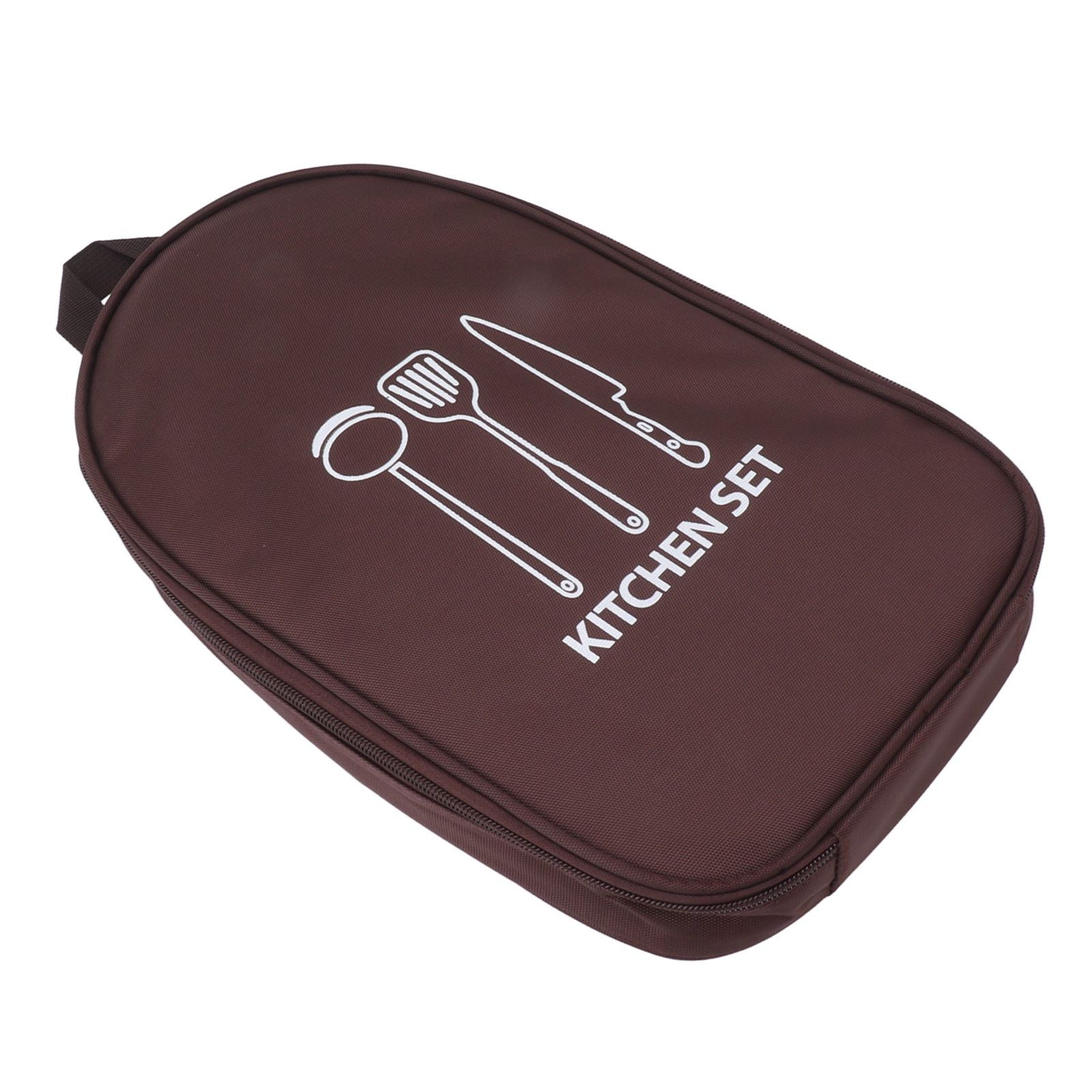 Camping Travel Cooking Utensils Bag Travel Cookware Pouch Bag with Handle for BBQ Camp Cookware Kitchen Kit Brown - Image 6