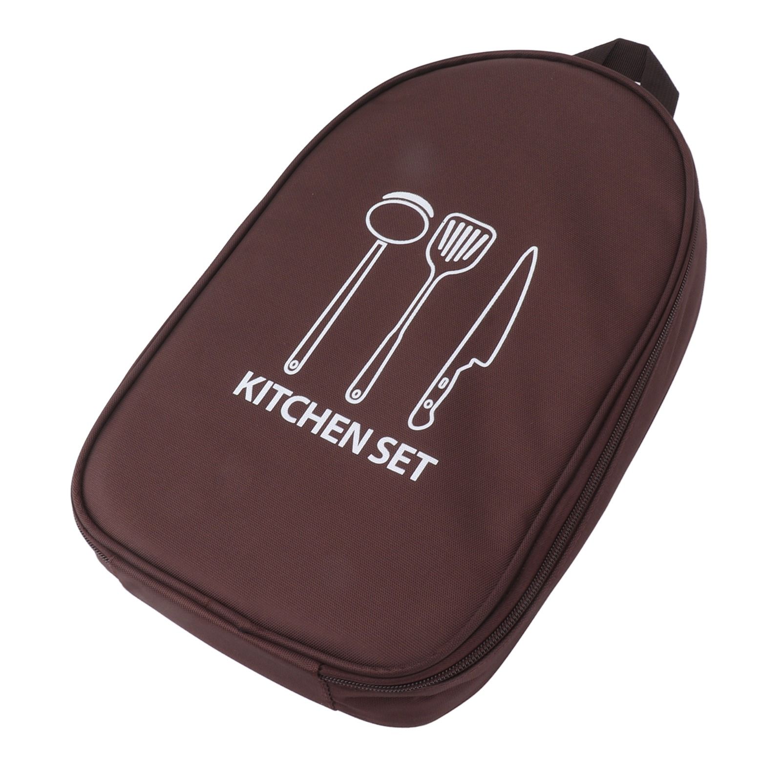 Camping Travel Cooking Utensils Bag Travel Cookware Pouch Bag with Handle for BBQ Camp Cookware Kitchen Kit Brown - Image 7