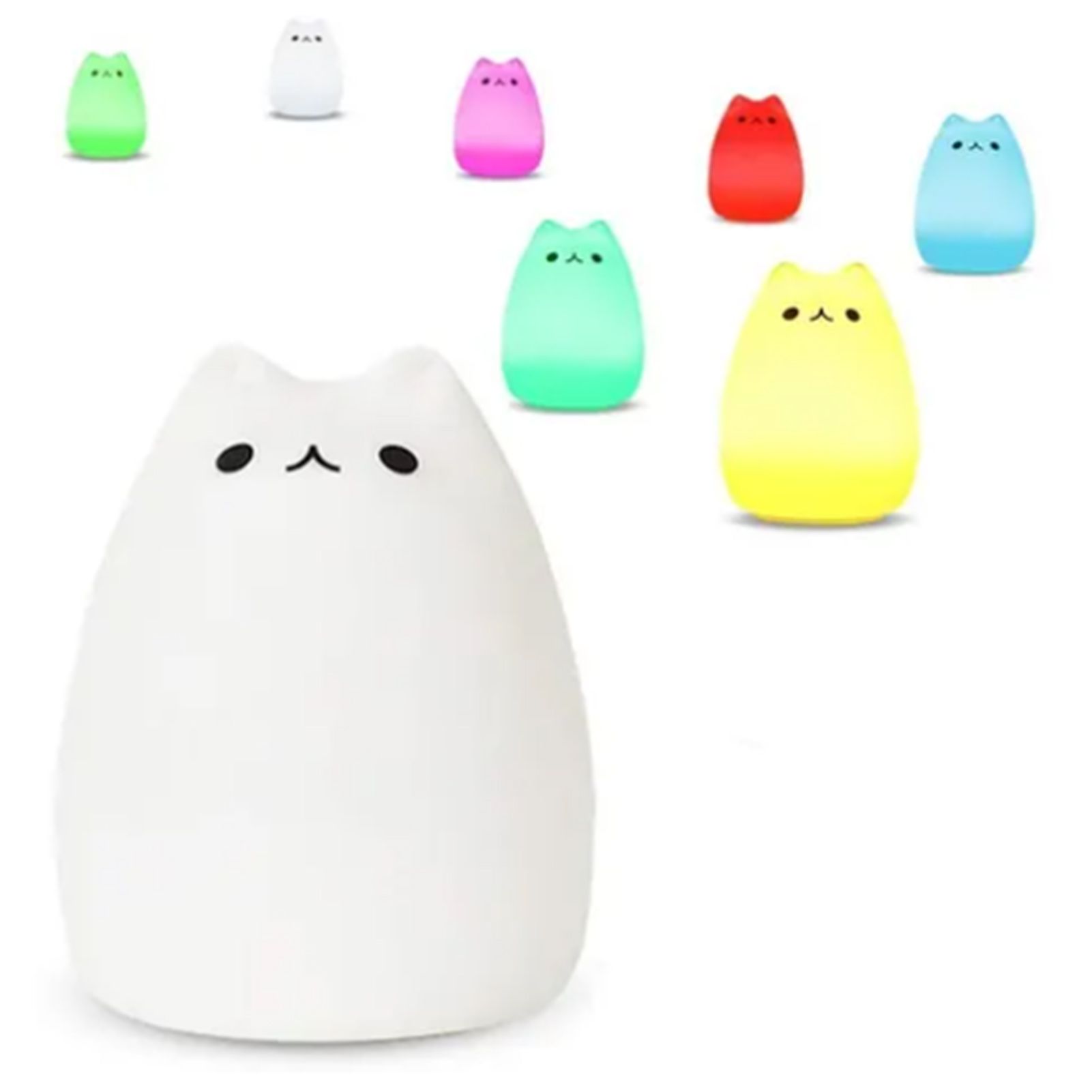 Cute Cat Night Light for Kids 7 Color LED Tap Nursery Night Light USB Rechargeable Bedside Night Lamp - Image 4