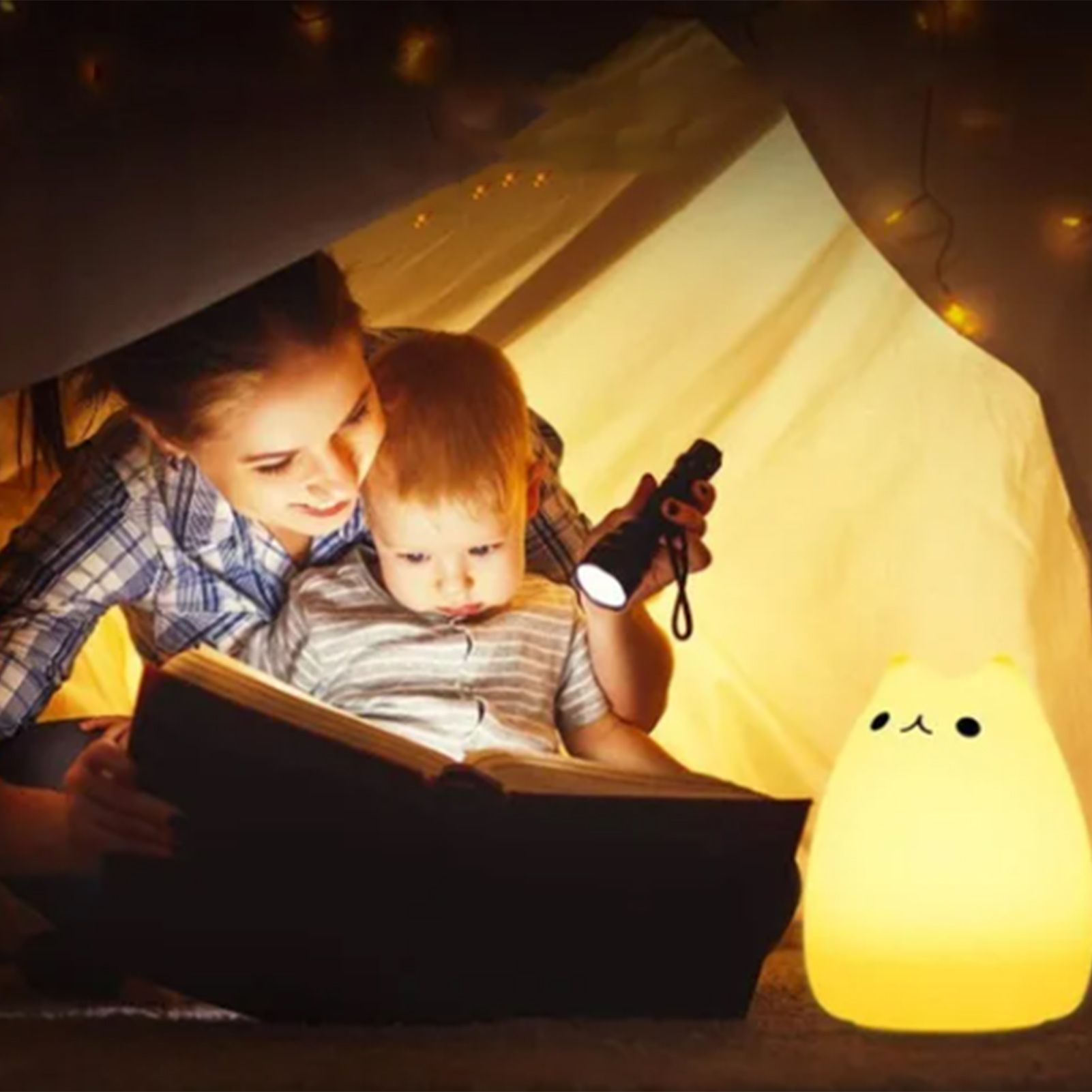 Cute Cat Night Light for Kids 7 Color LED Tap Nursery Night Light USB Rechargeable Bedside Night Lamp - Image 6