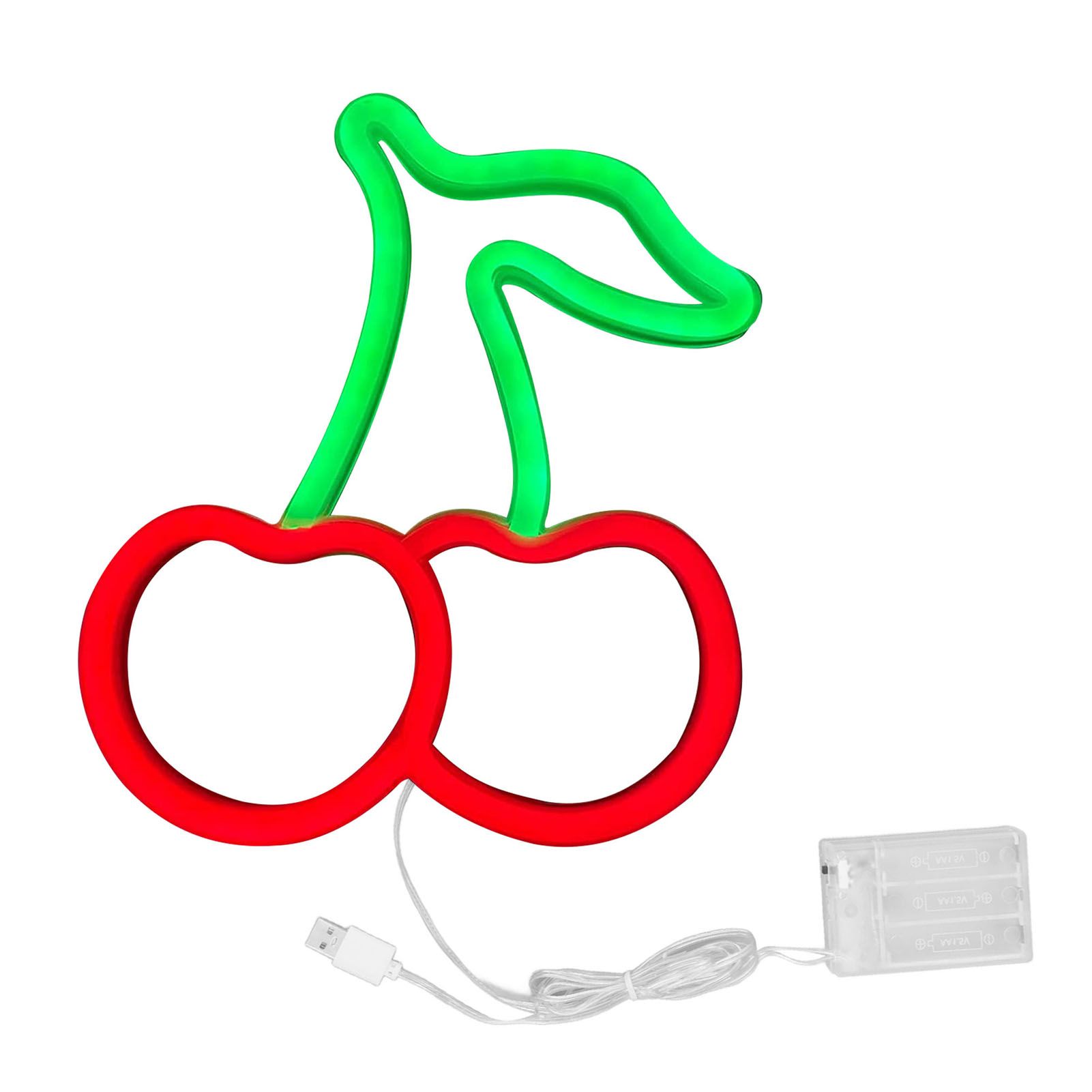 LED Neon Night Light Lamp USB Powered Decorative Wall Fruit Neon Sign Light for Wedding Party Red Lighting Cherry Shape - Image 1