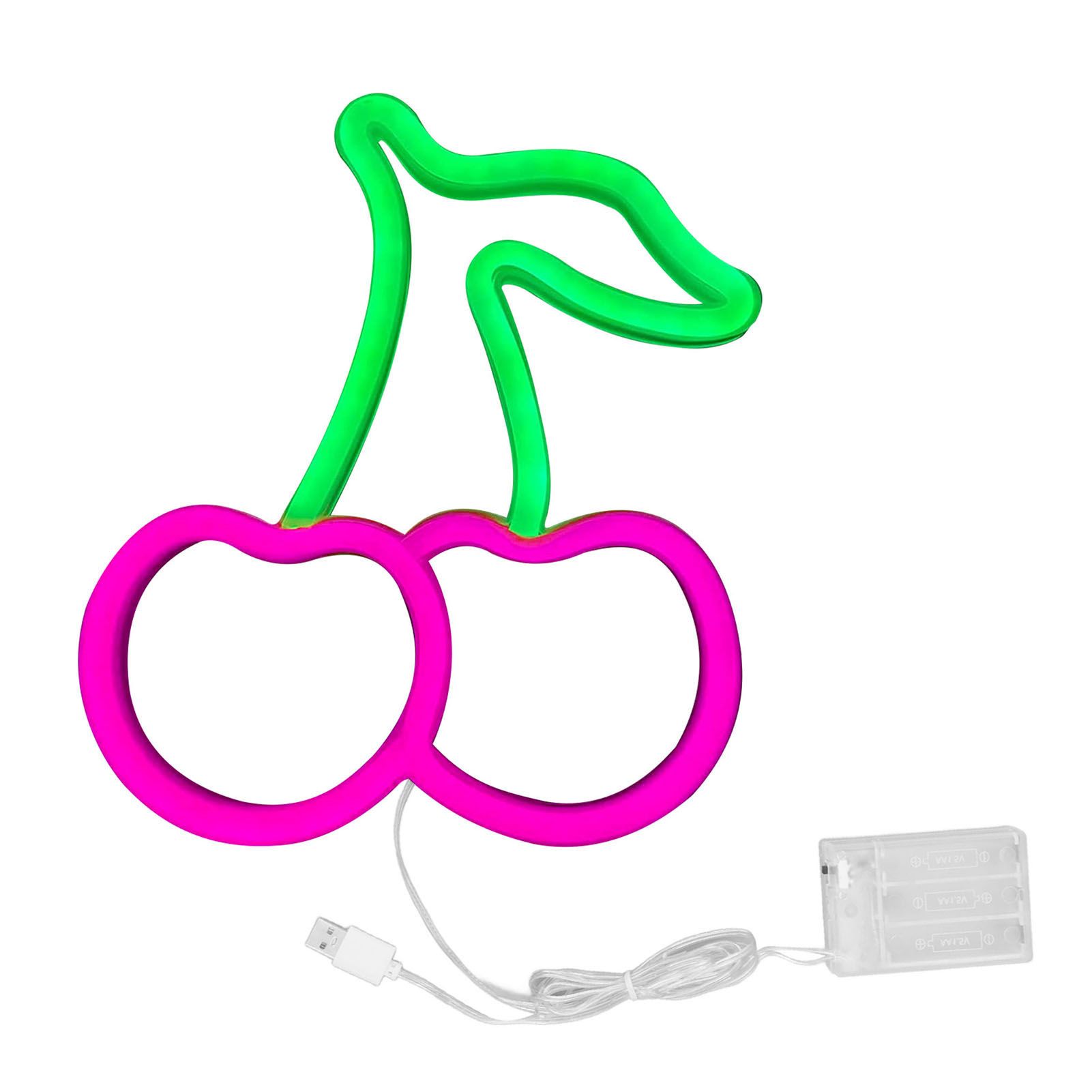 LED Neon Night Light Lamp USB Powered Decorative Wall Fruit Neon Sign Light for Wedding Party Pink Lighting Cherry Shape - Image 1