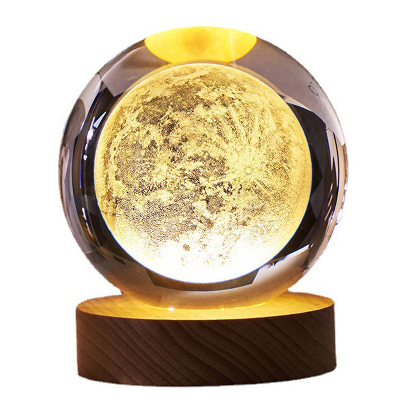 Crystal Ball Night Light 3D Engraving Technology Clear Pattern Soft Light USB Interface Wooden Base for Decoration - Image 1