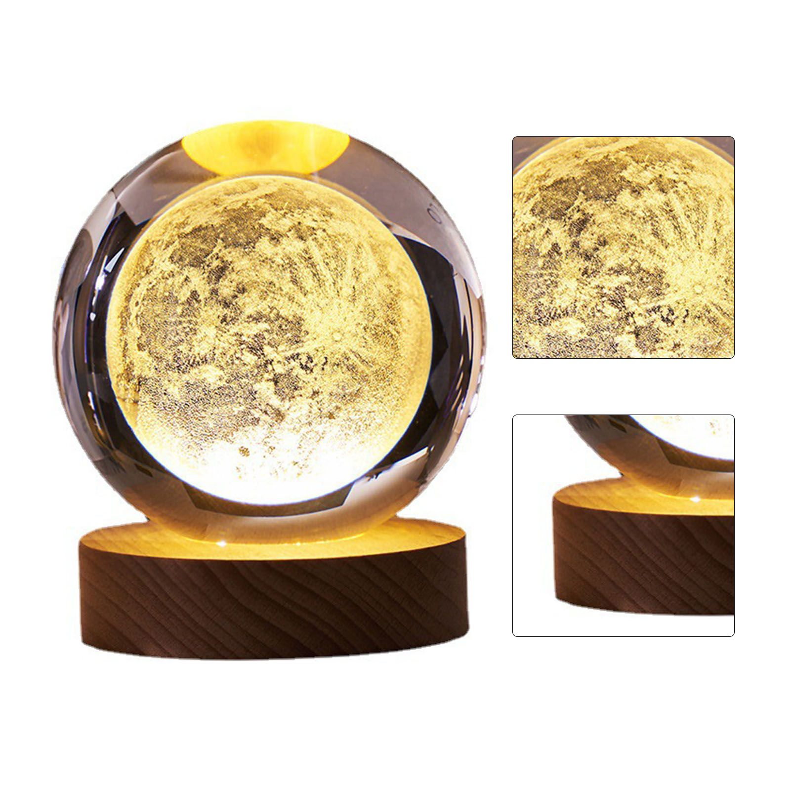 Crystal Ball Night Light 3D Engraving Technology Clear Pattern Soft Light USB Interface Wooden Base for Decoration - Image 4