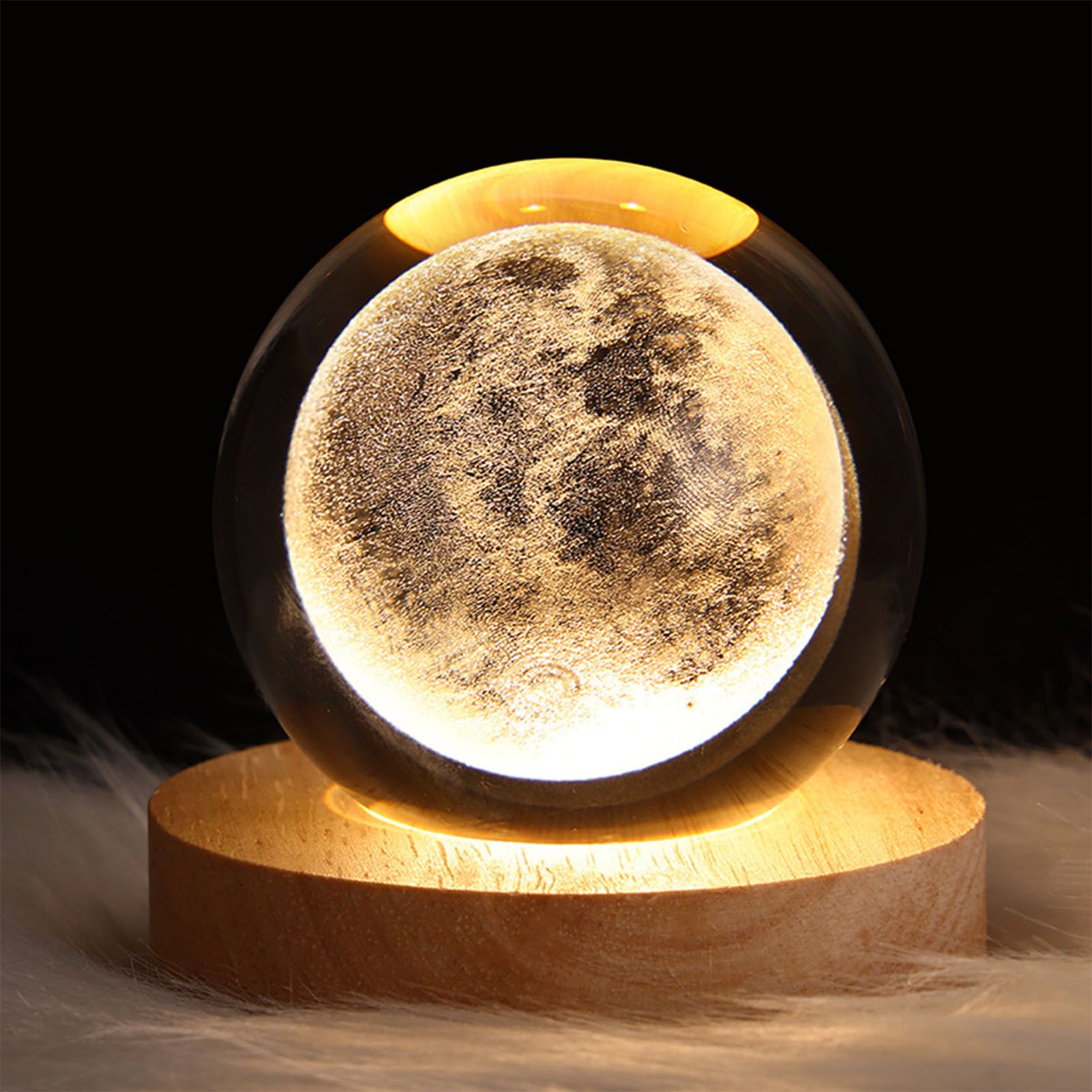 Crystal Ball Night Light 3D Engraving Technology Clear Pattern Soft Light USB Interface Wooden Base for Decoration - Image 5