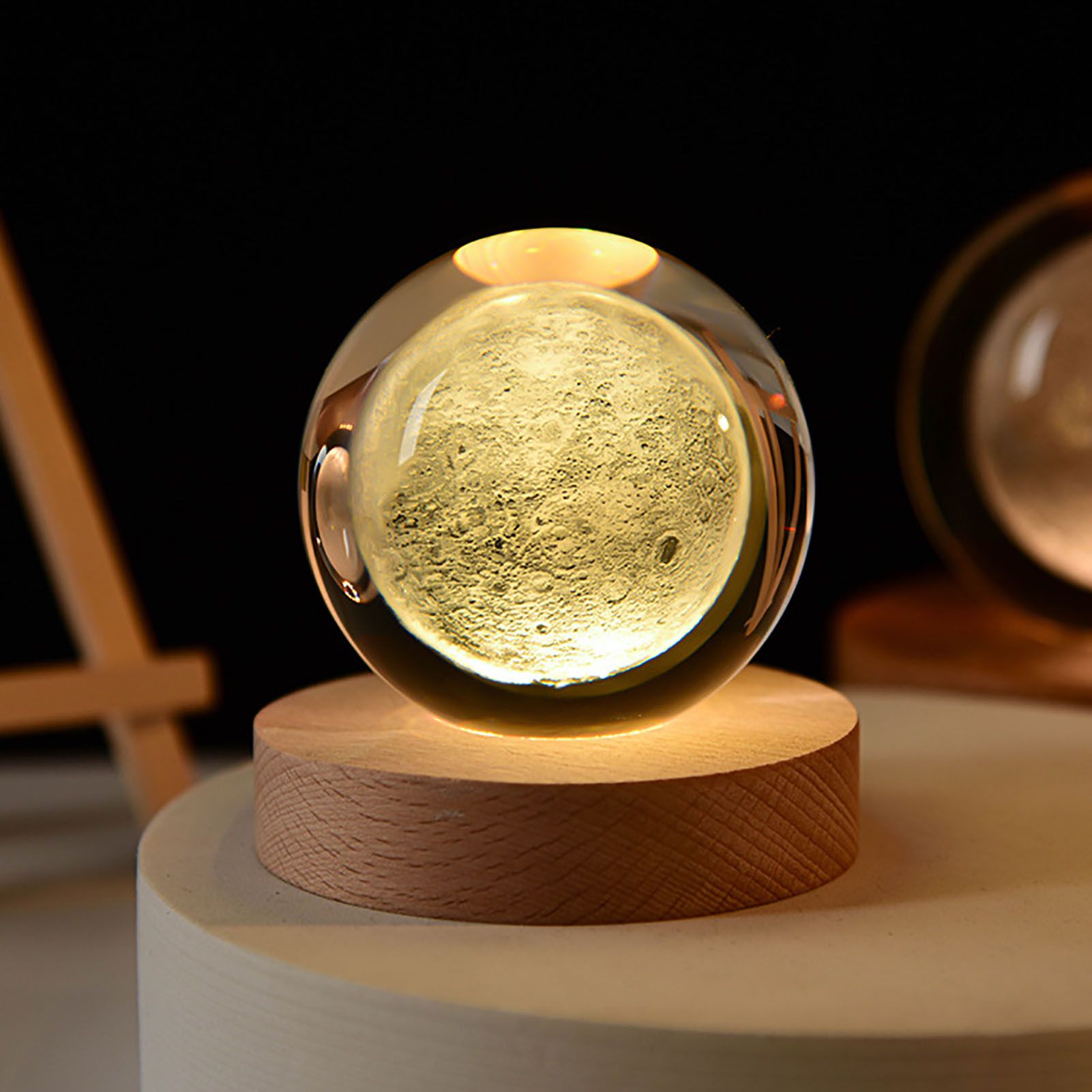 Crystal Ball Night Light 3D Engraving Technology Clear Pattern Soft Light USB Interface Wooden Base for Decoration - Image 6