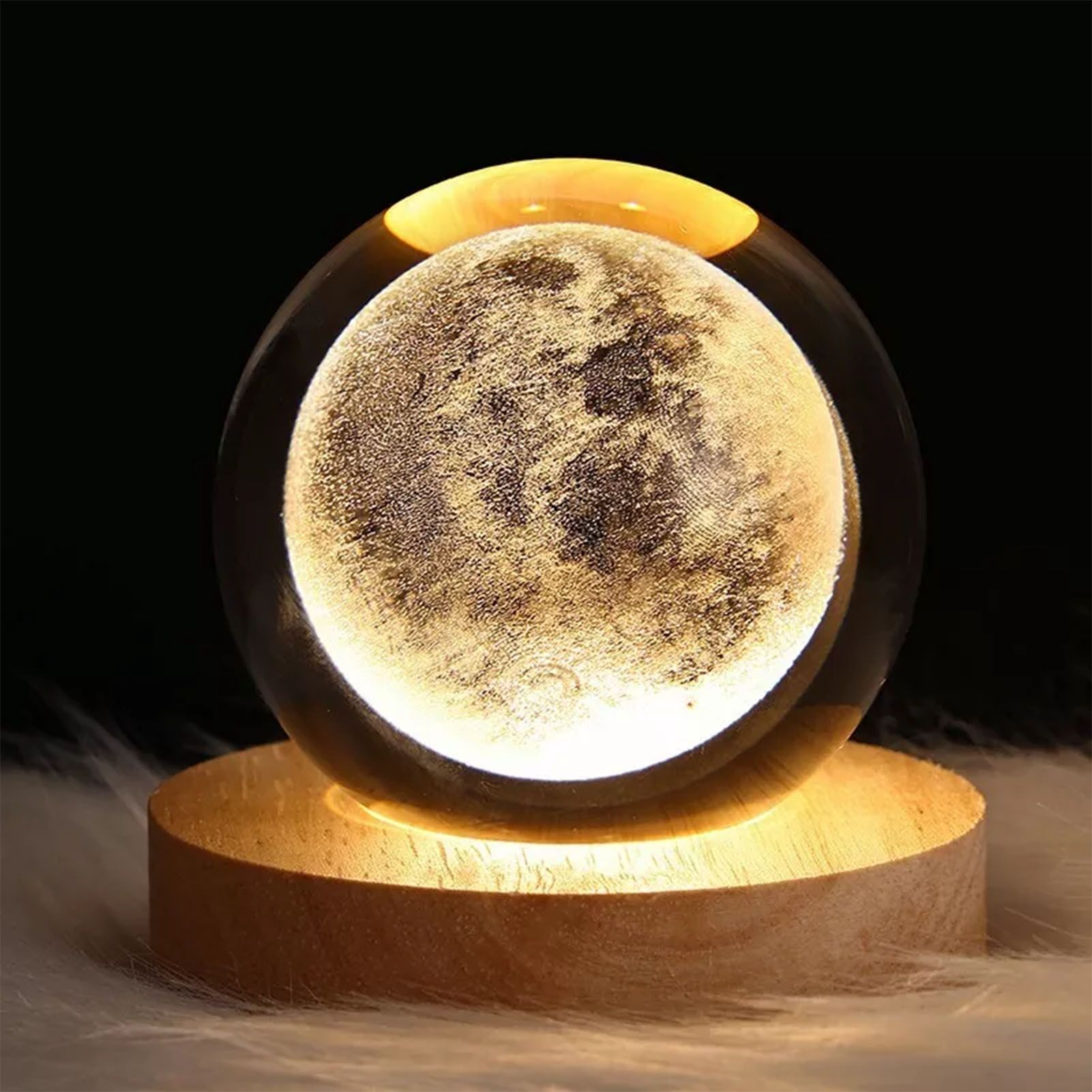 Crystal Ball Night Light 3D Engraving Technology Clear Pattern Soft Light USB Interface Wooden Base for Decoration - Image 7