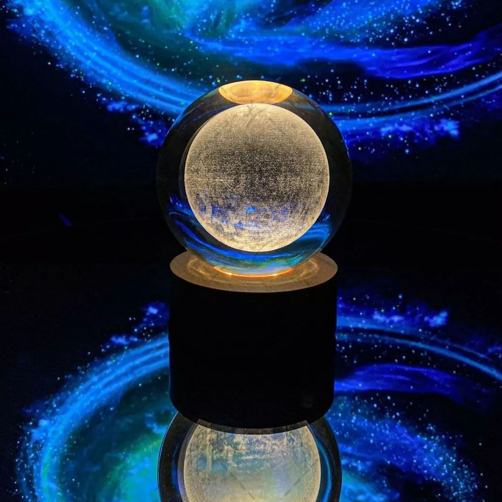 Crystal Ball Night Light 3D Engraving Technology Clear Pattern Soft Light USB Interface Wooden Base for Decoration - Image 8