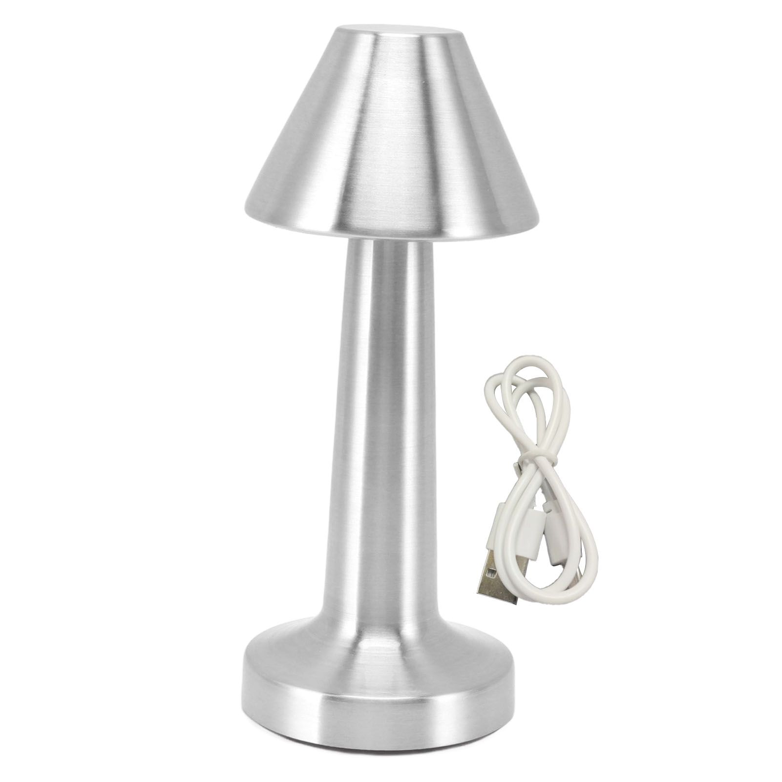 LED Table Lamp 3W 3 Colors Stepless Dimming USB Rechargeable Cordless LED Bedside Light Silver - Image 1