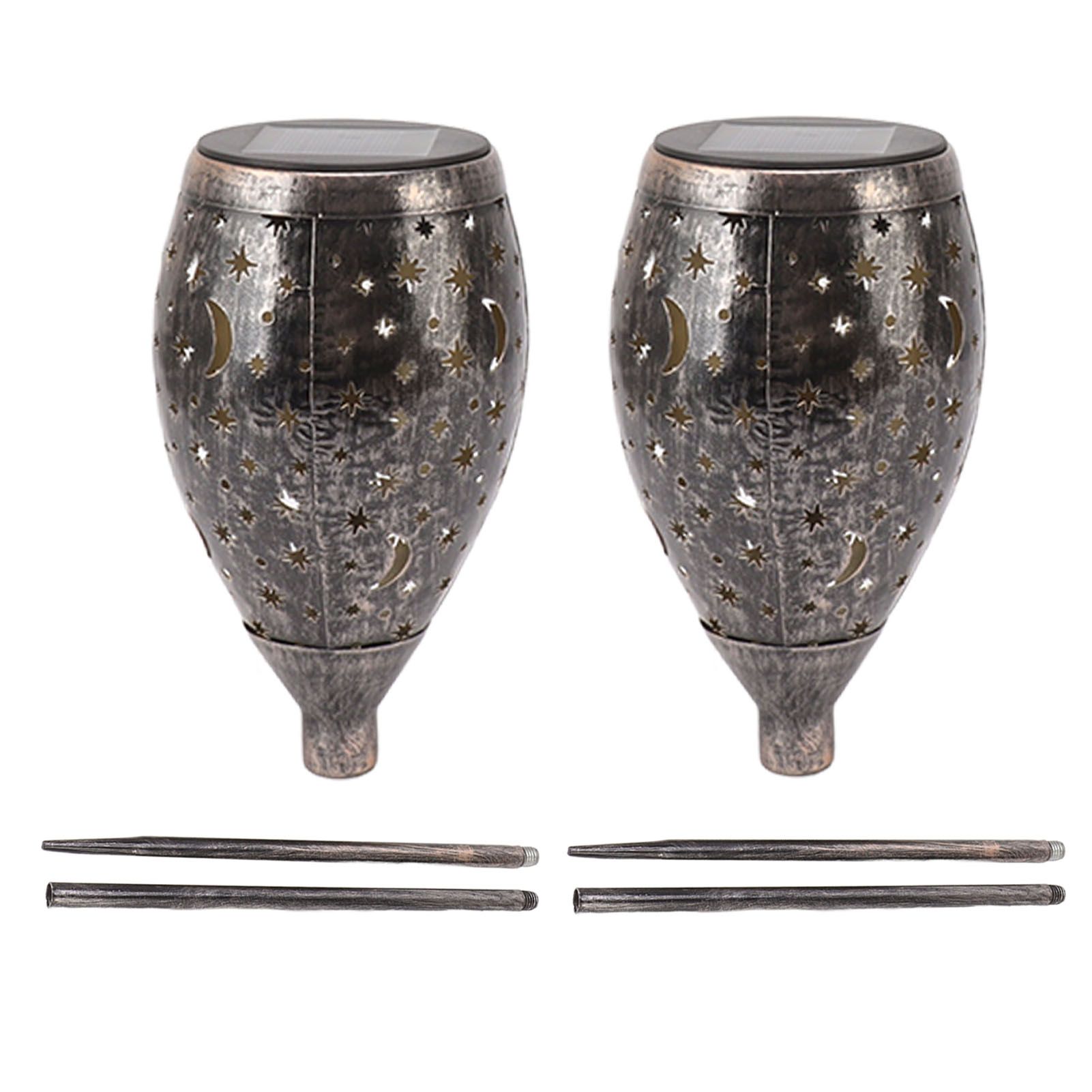 2PCS Solar Decorative Lantern 5730LED Pathway Light IP44 Waterproof Ground Insert Lamp with Moon Star Hollow Pattern for Walkway Backyard Landscape - Image 1