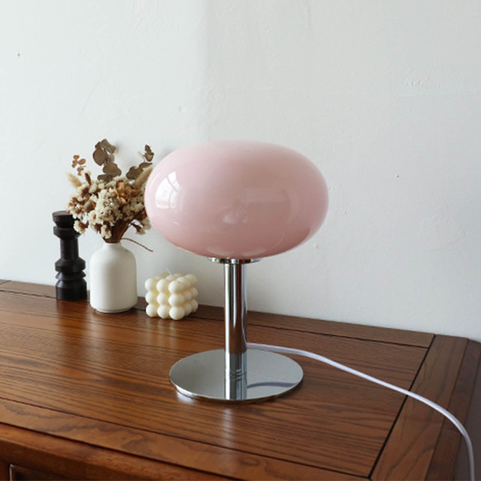 Bedside Table Lamp Iron Base Cute Shape Simple Modern Elegant Nightstand Lamp for Home USB Button Switch Pink - Image 6