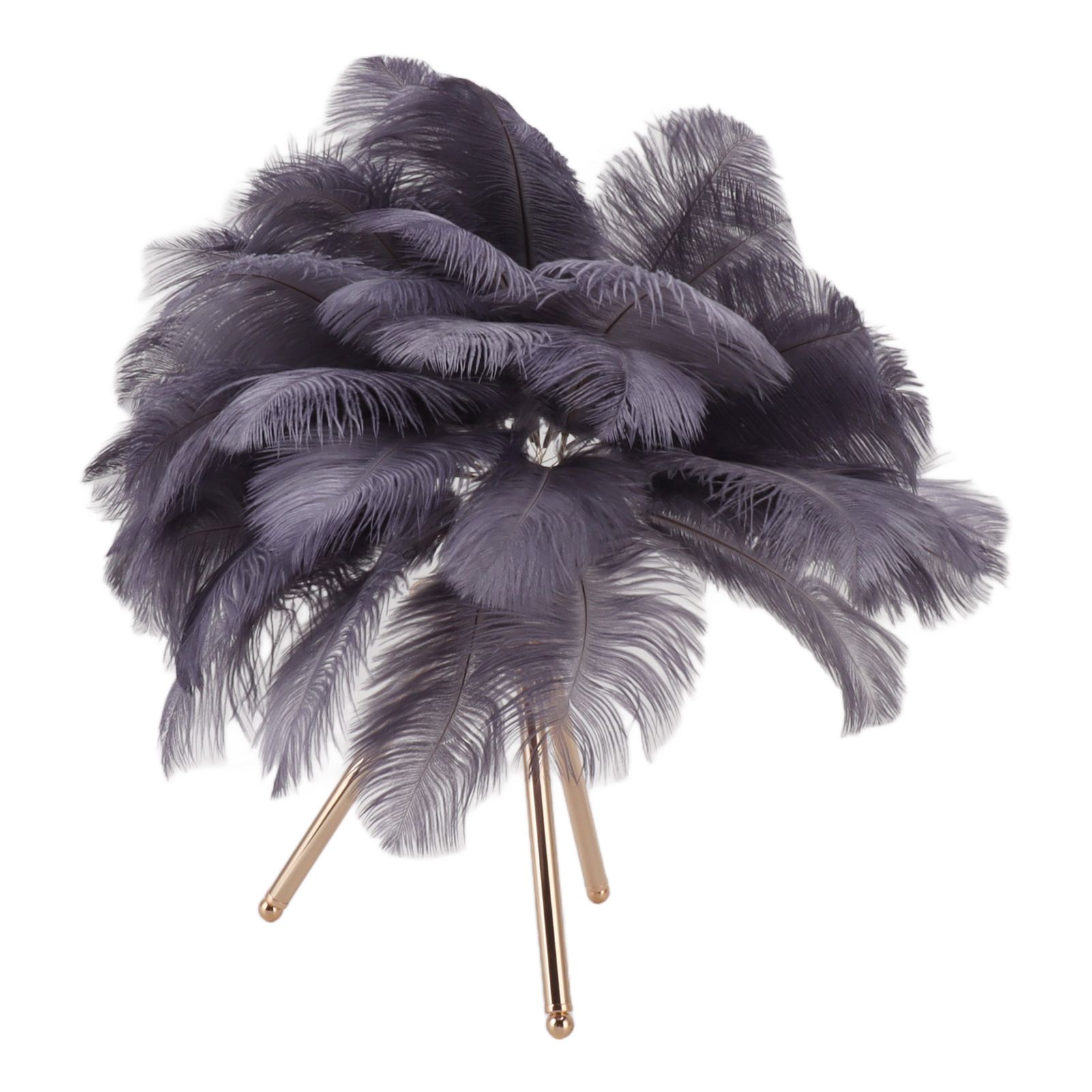 Feather Table Lamp USB Rechargeable Ostrich Feather Desk Light with Gold Tripod for Bedroom 40Pcs Artificial Feather Grey - Image 2