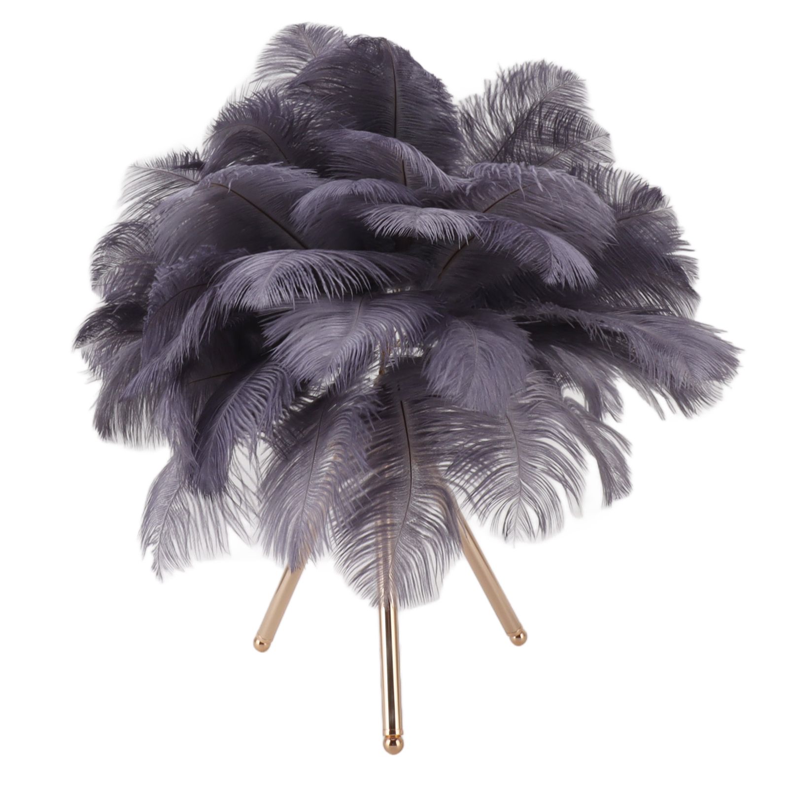 Feather Table Lamp USB Rechargeable Ostrich Feather Desk Light with Gold Tripod for Bedroom 40Pcs Artificial Feather Grey - Image 3