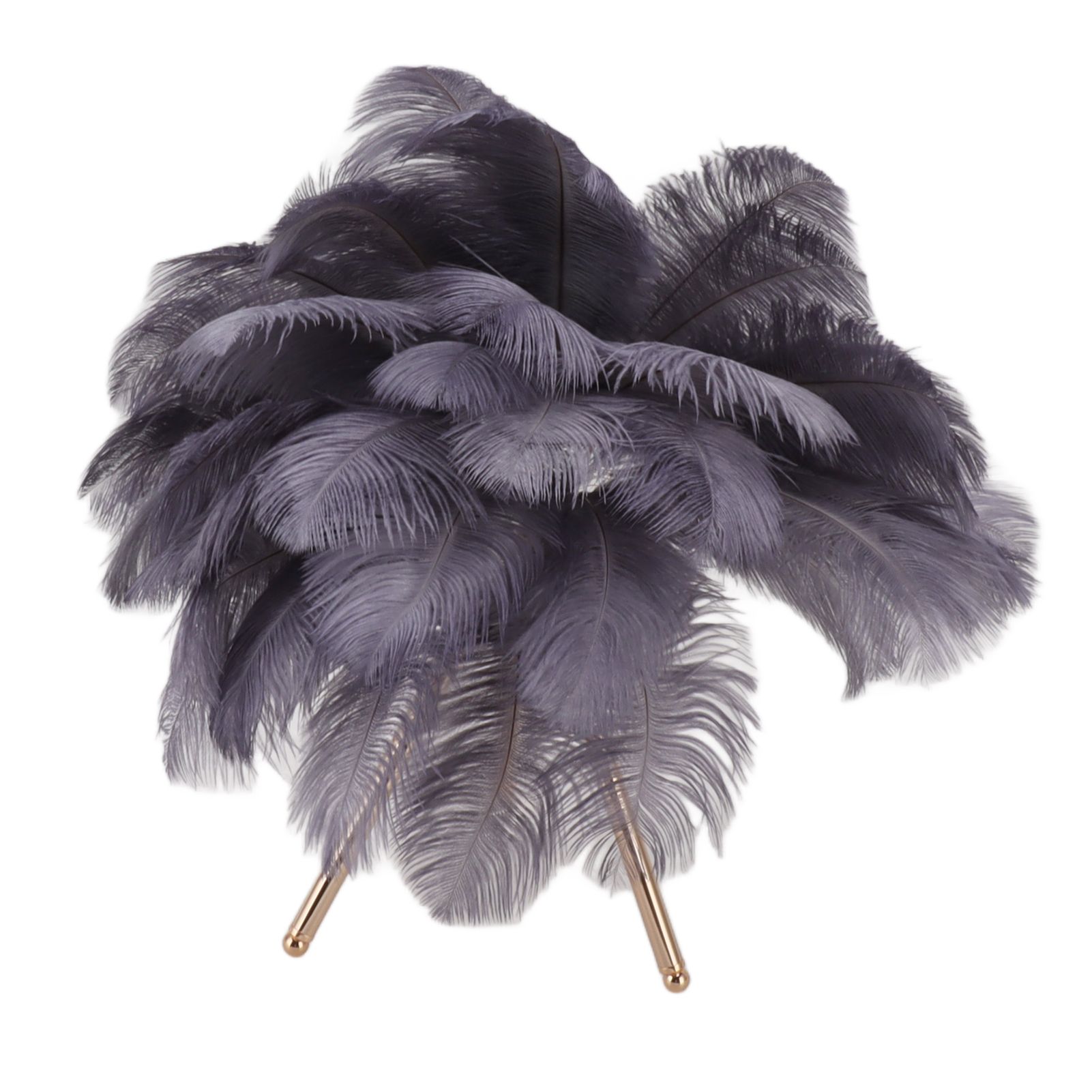Feather Table Lamp USB Rechargeable Ostrich Feather Desk Light with Gold Tripod for Bedroom 40Pcs Artificial Feather Grey - Image 6