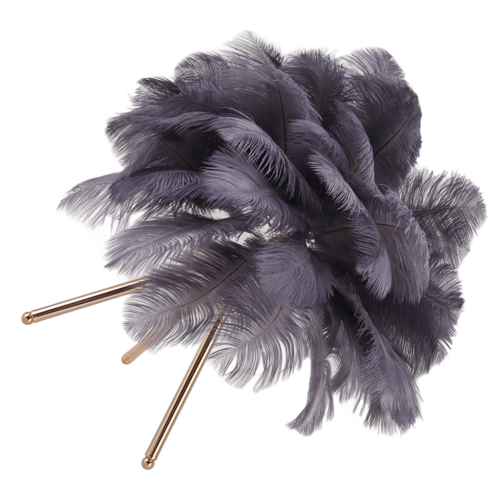 Feather Table Lamp USB Rechargeable Ostrich Feather Desk Light with Gold Tripod for Bedroom 40Pcs Artificial Feather Grey - Image 7