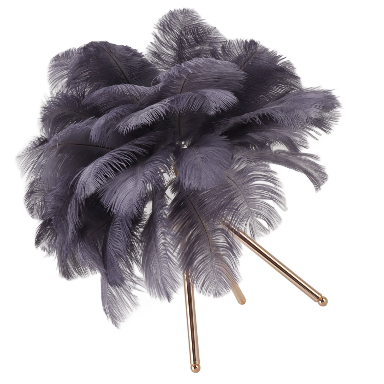 Feather Table Lamp USB Rechargeable Ostrich Feather Desk Light with Gold Tripod for Bedroom 40Pcs Artificial Feather Grey - Image 8