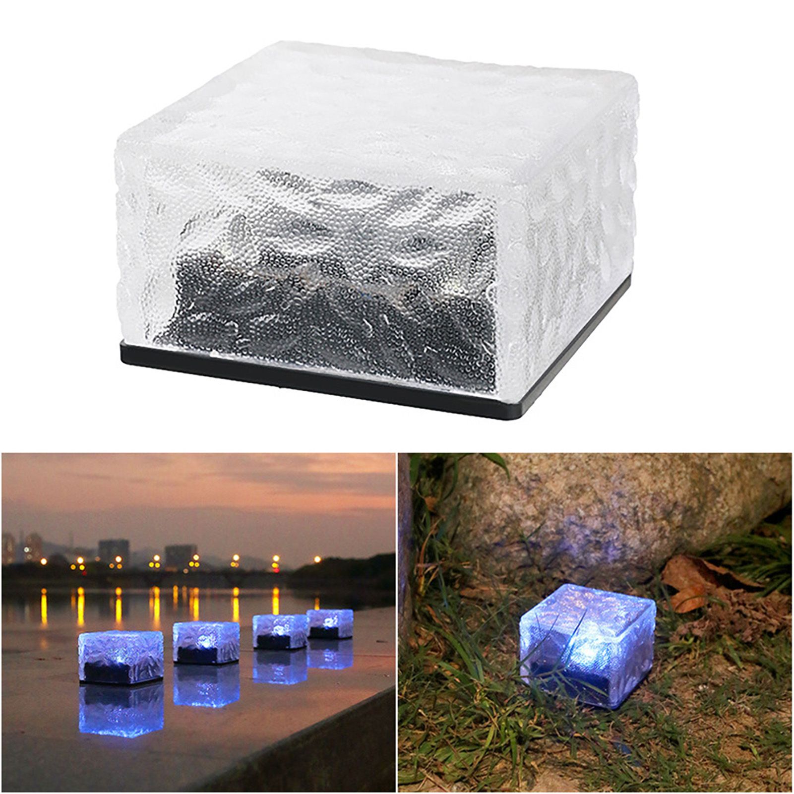 Solar Glass Brick Light ABS LED Waterproof In Ground Buried Ice Brick Landscape Lamp for Outdoor Yard Garden Lawn Blue Light - Image 4