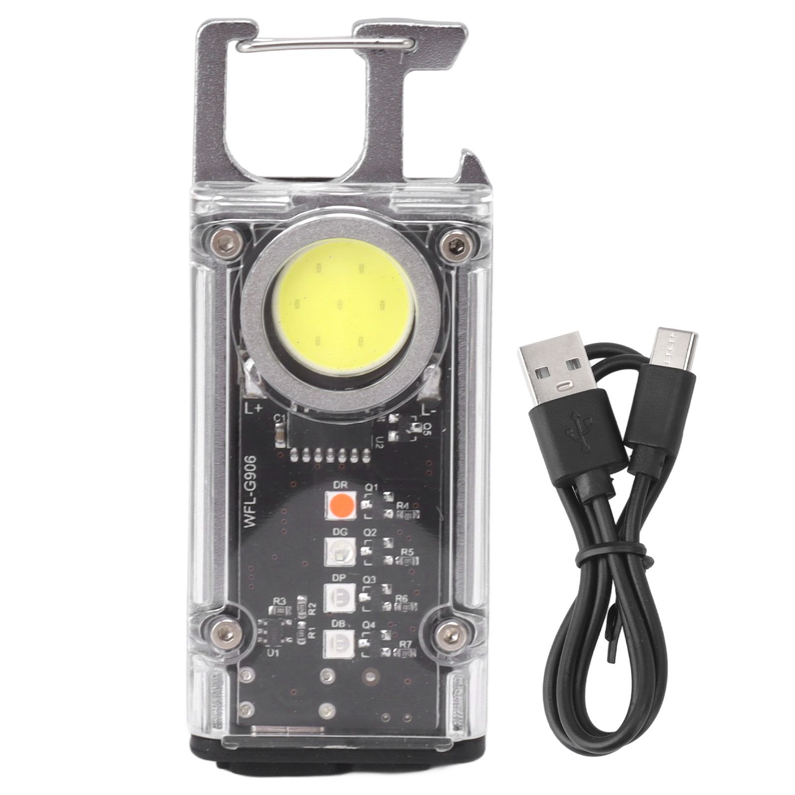 800LM COB Keychain Work Light Rechargeable Mini LED Flashlightht Outdoor Flashlight Bottle Opener Signal Light K45 Silver - Image 1