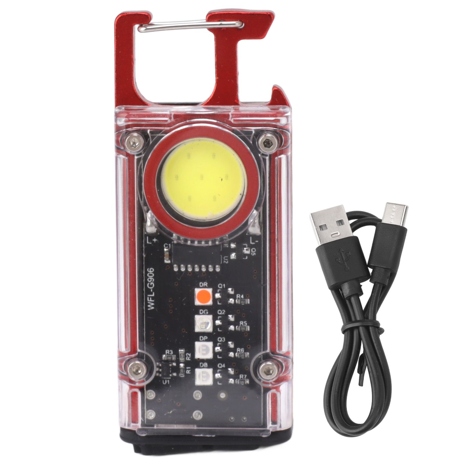 800LM COB Keychain Work Light Rechargeable Mini LED Flashlightht Outdoor Flashlight Bottle Opener Signal Light K45 Red - Image 1