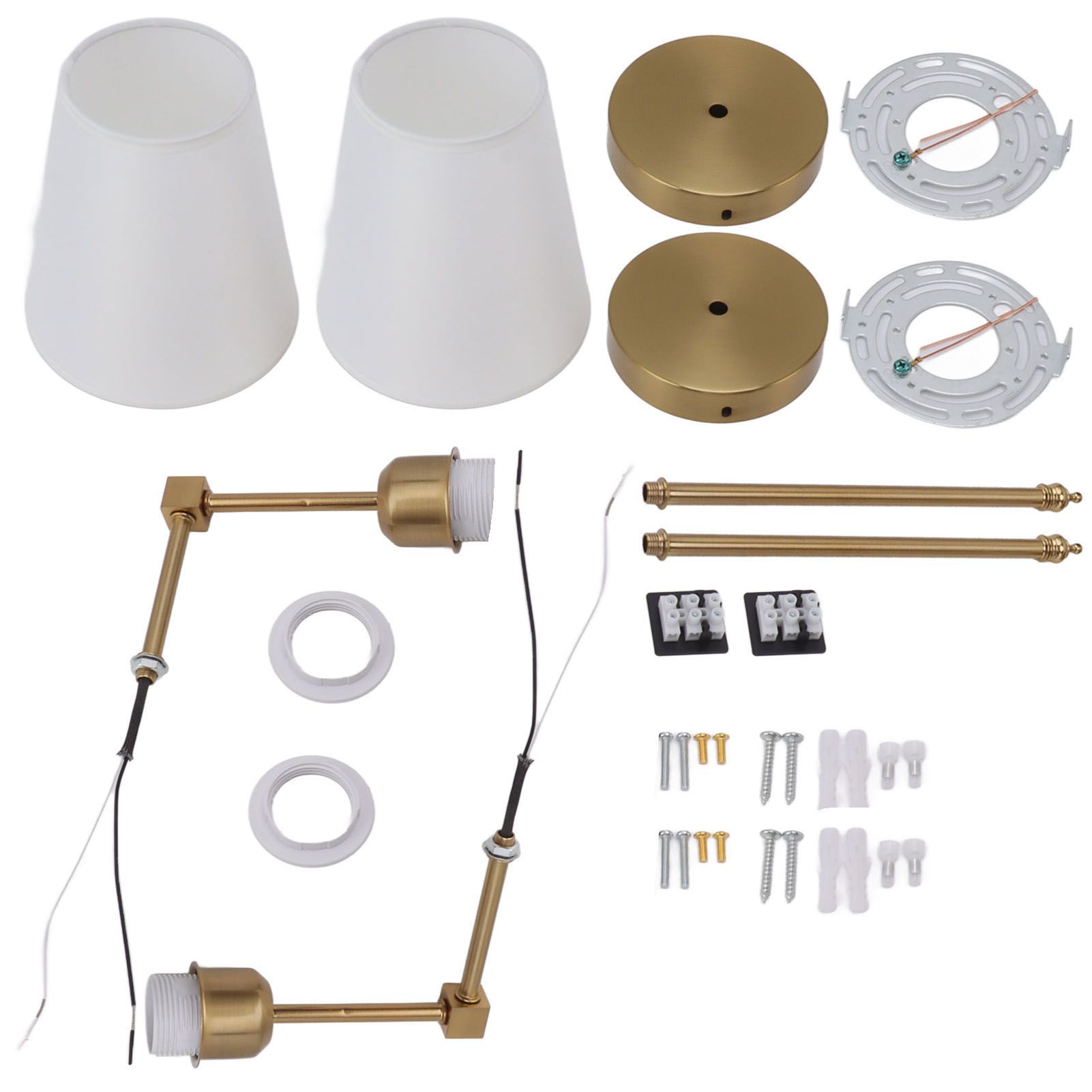 Wall Sconces Sets of 2 Hardwired Bathroom Vanity Light Fixture with White Lampshade E26 E27 Wall Lamp Holder 85‑265V Gold - Image 1