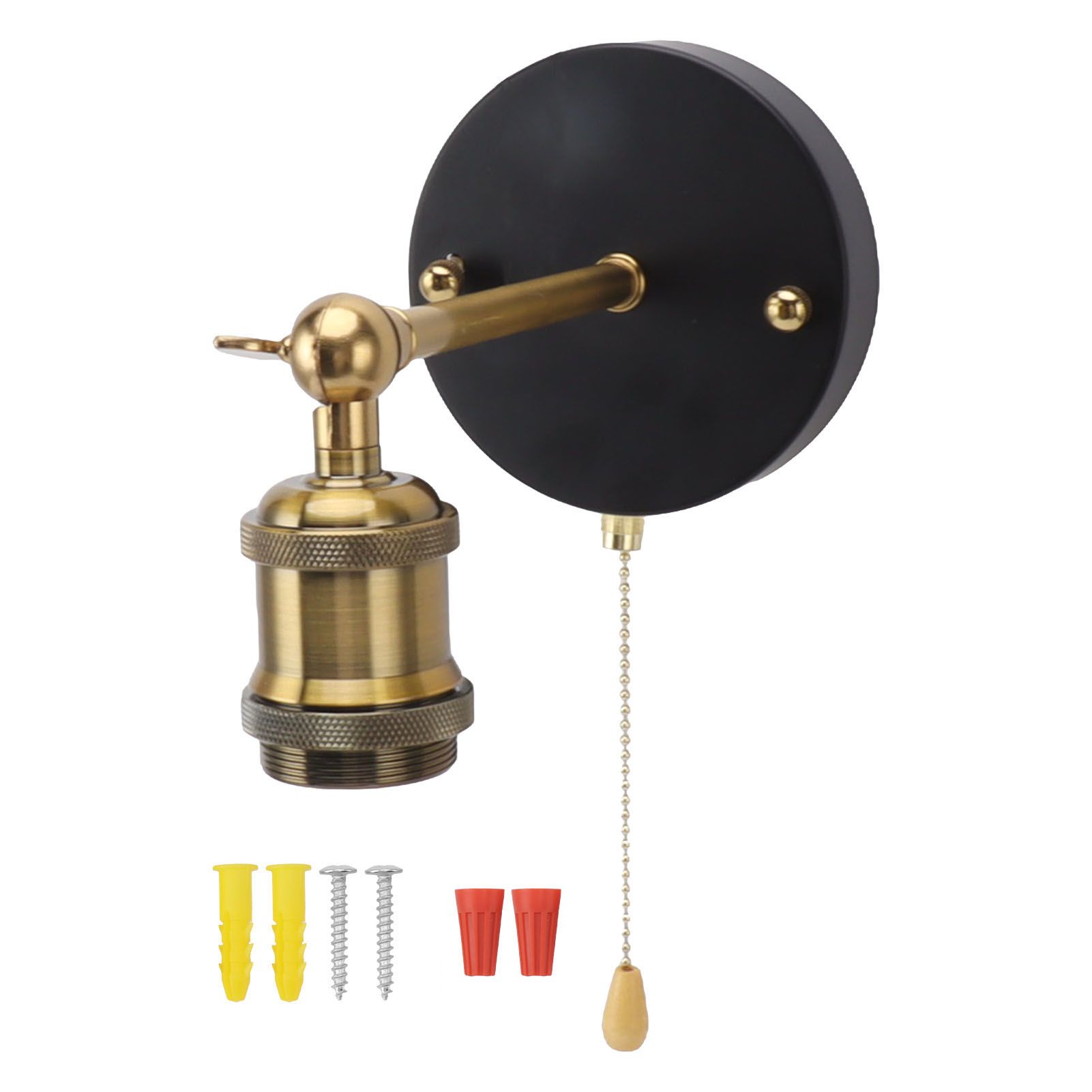 Retro Wall Sconce E27 E26 Iron Adjustable Vintage Wall Mounted Lamp Lighting Fixture Set with Switch for Bedroom Living Room Bar 85‑265V Gold - Image 1