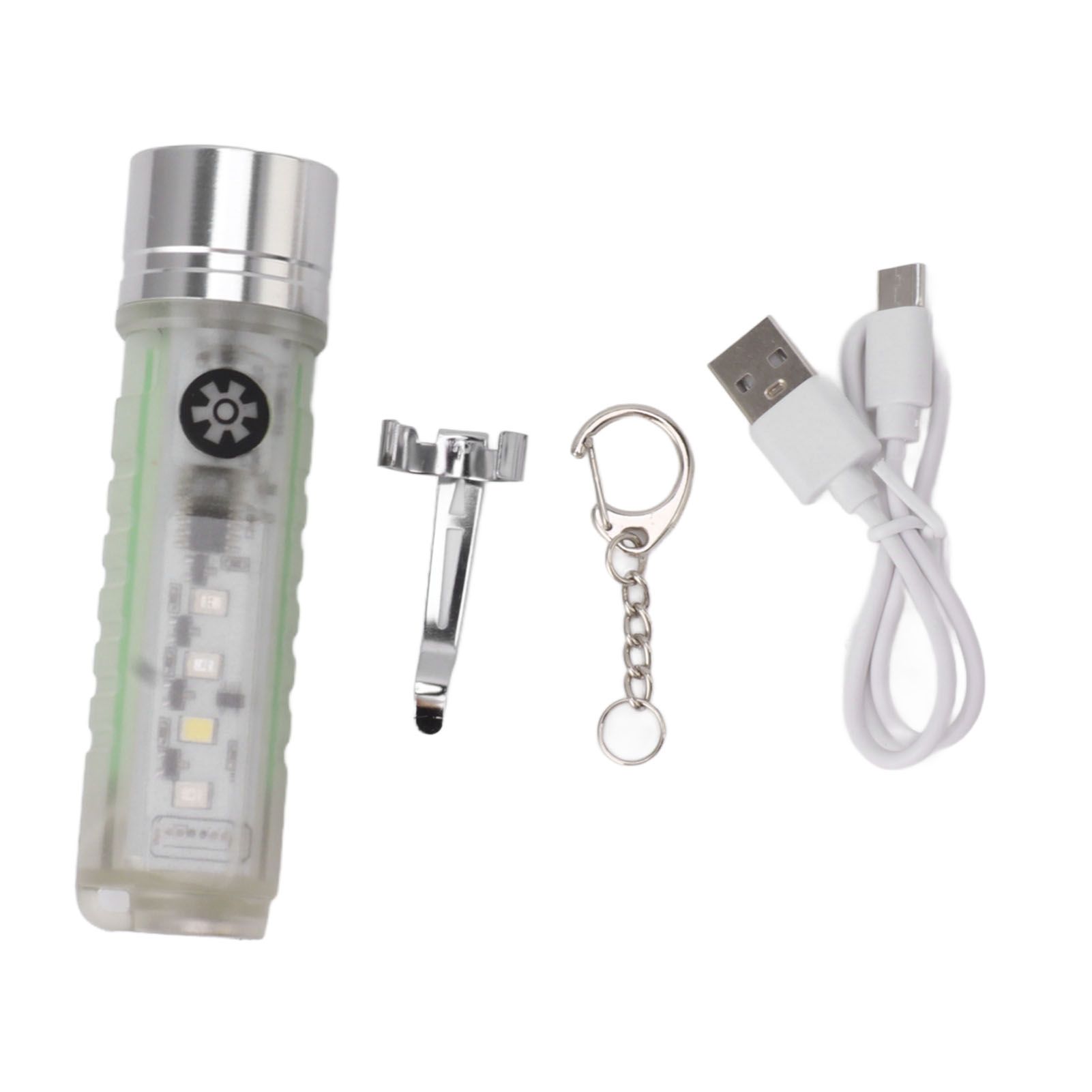 White Small Keychain Flashlight USB Type C Rechargeable IP65 Waterproof LED Mini Keyring Flashlight - Image 1