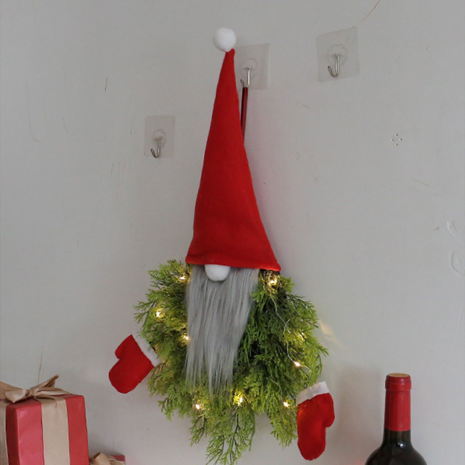 Luminous Faceless Santa Claus Christmas Wreath Door Hanging Restaurant Bar Wall Hanging Christmas Decoration - Image 2