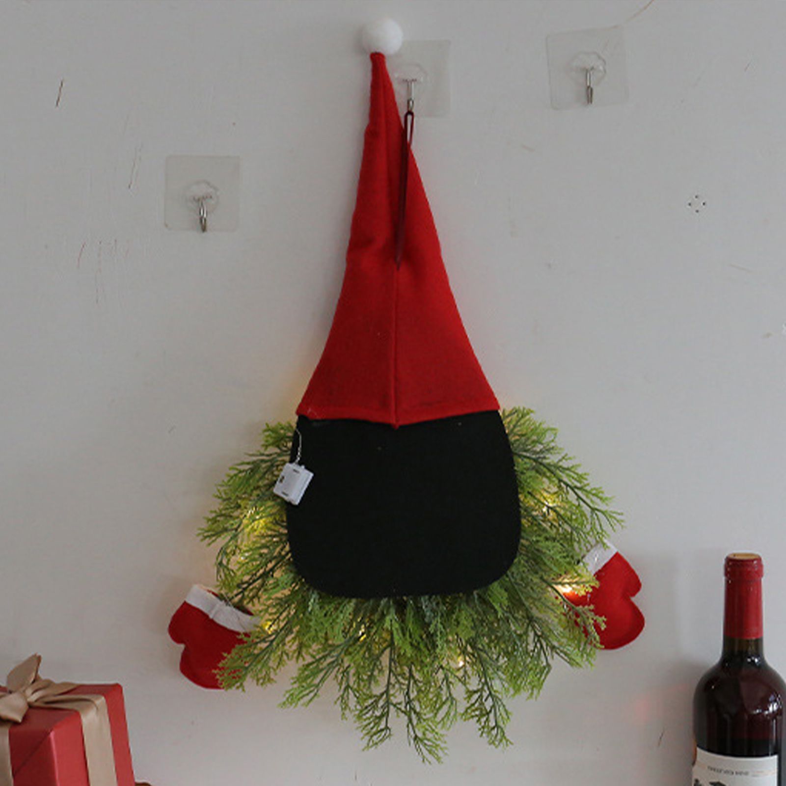 Luminous Faceless Santa Claus Christmas Wreath Door Hanging Restaurant Bar Wall Hanging Christmas Decoration - Image 3