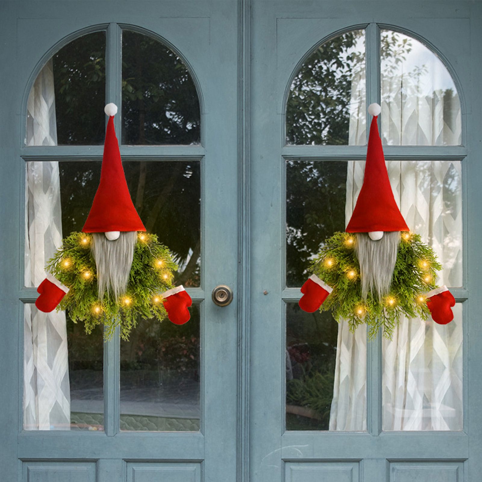 Luminous Faceless Santa Claus Christmas Wreath Door Hanging Restaurant Bar Wall Hanging Christmas Decoration - Image 6