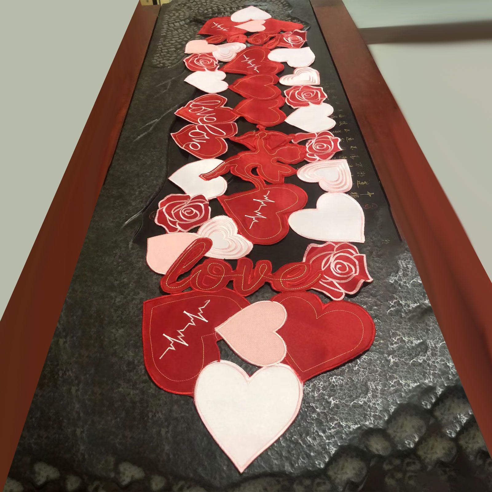 Valentine's Day Love Heart Proposal Embroidery Table Runner Placemats, European Style Love Heart Tea Table Dining Decoration Mats - Image 7
