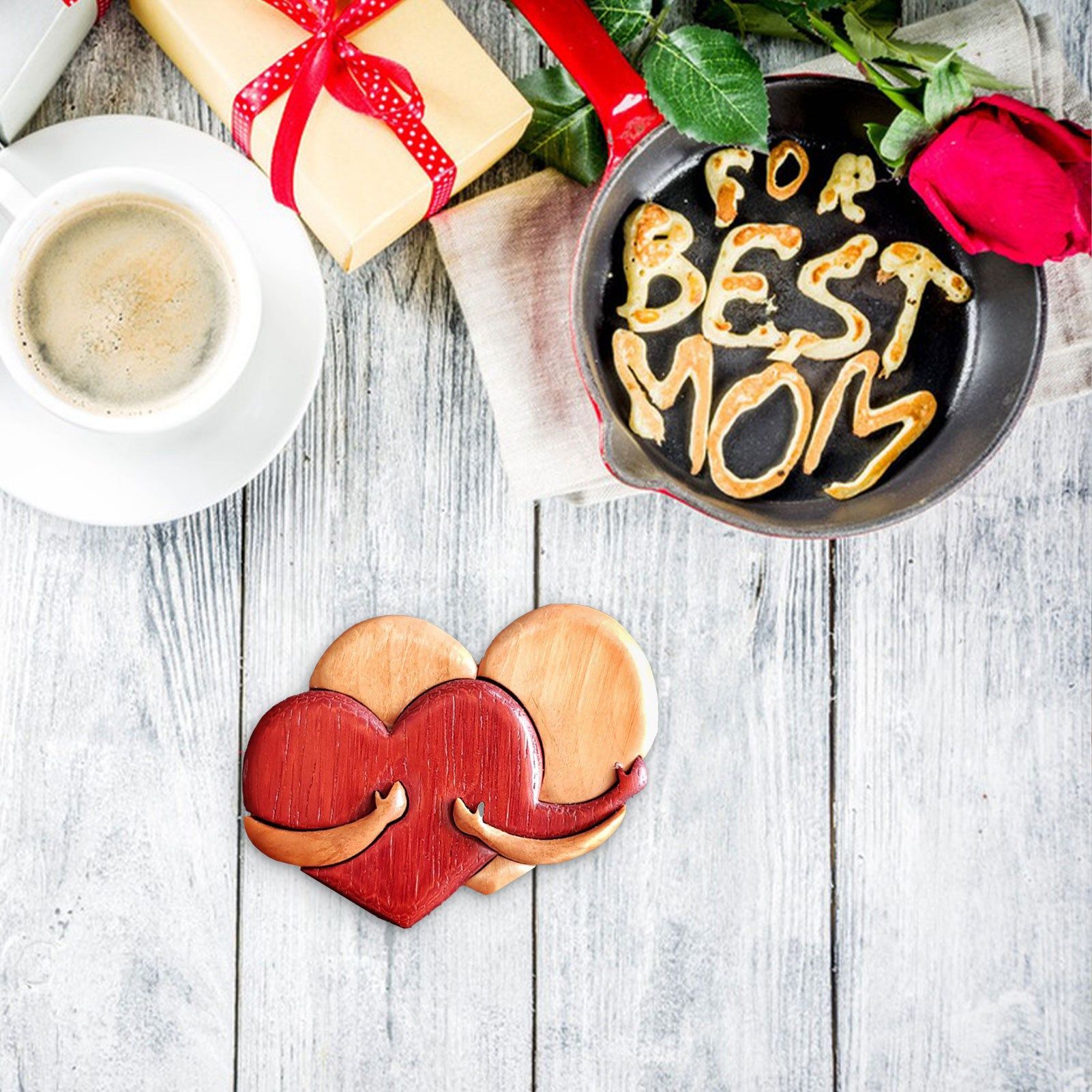 Wooden Heart Decorative Ornament Heart Shaped Craft Pendant Gift For Mother's Day Valentine's Day - Image 4