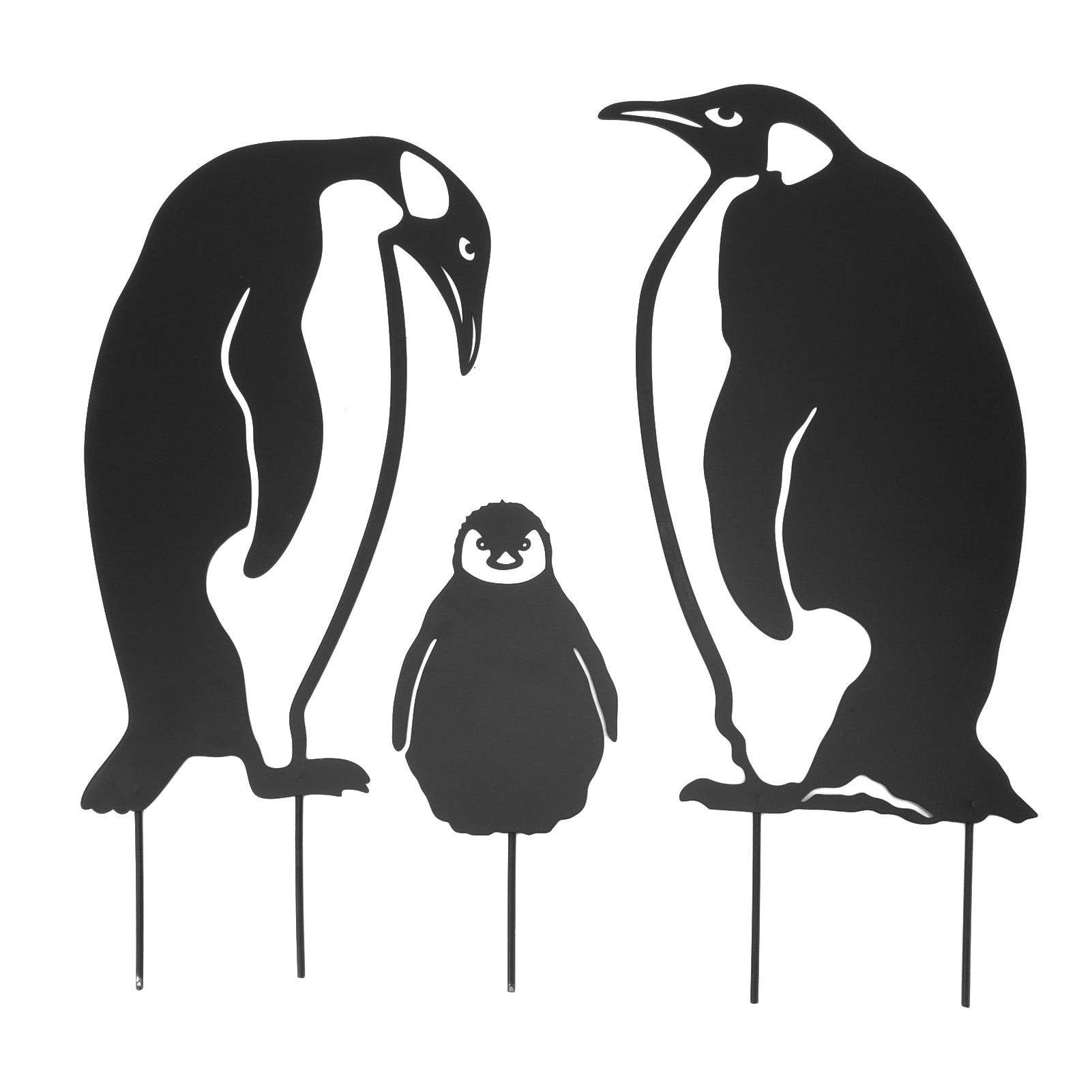 Penguin Family Stake Statue Simulation Vivid Hollow Iron Animal Stake Decoration for Garden Lawn Yard - Image 1