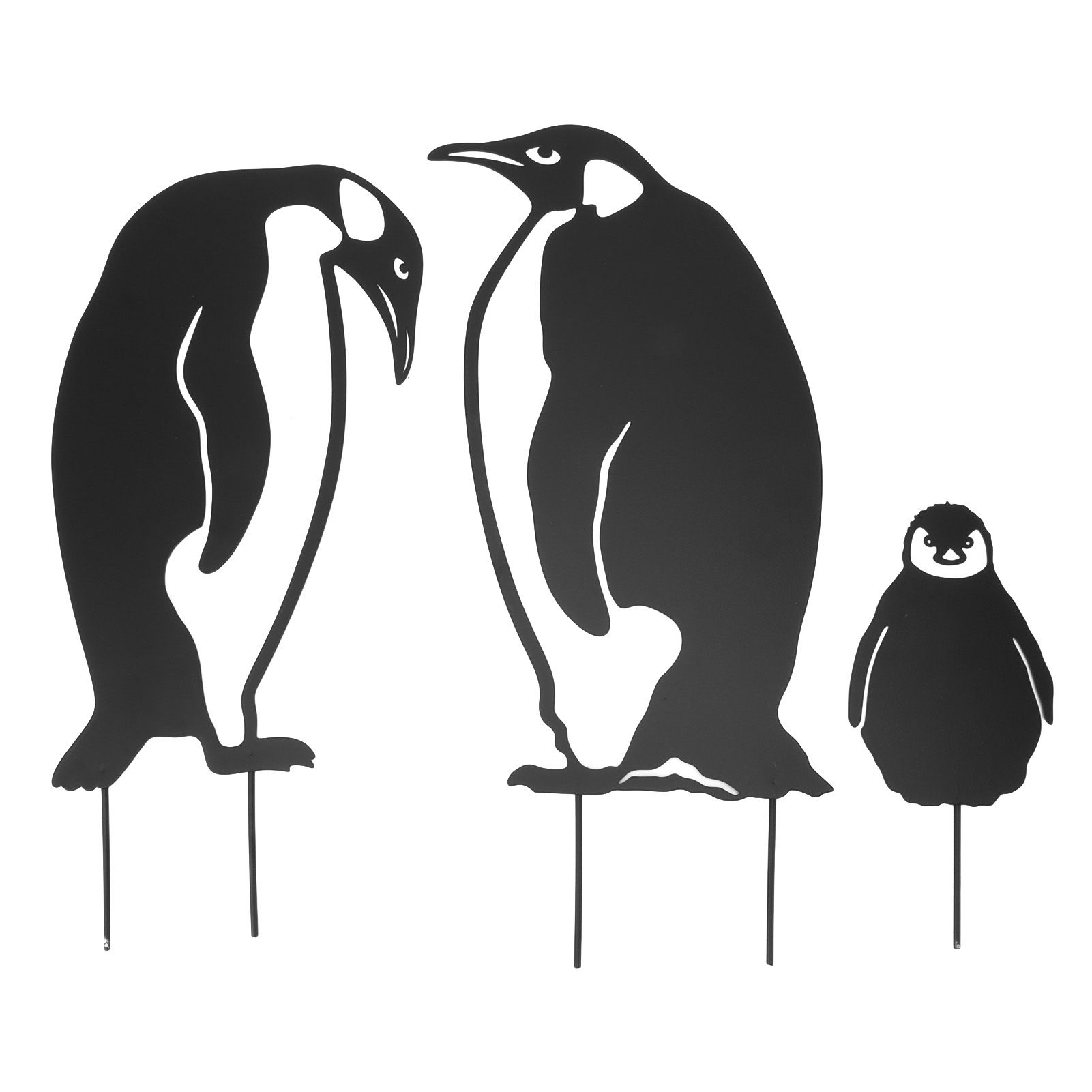 Penguin Family Stake Statue Simulation Vivid Hollow Iron Animal Stake Decoration for Garden Lawn Yard - Image 2
