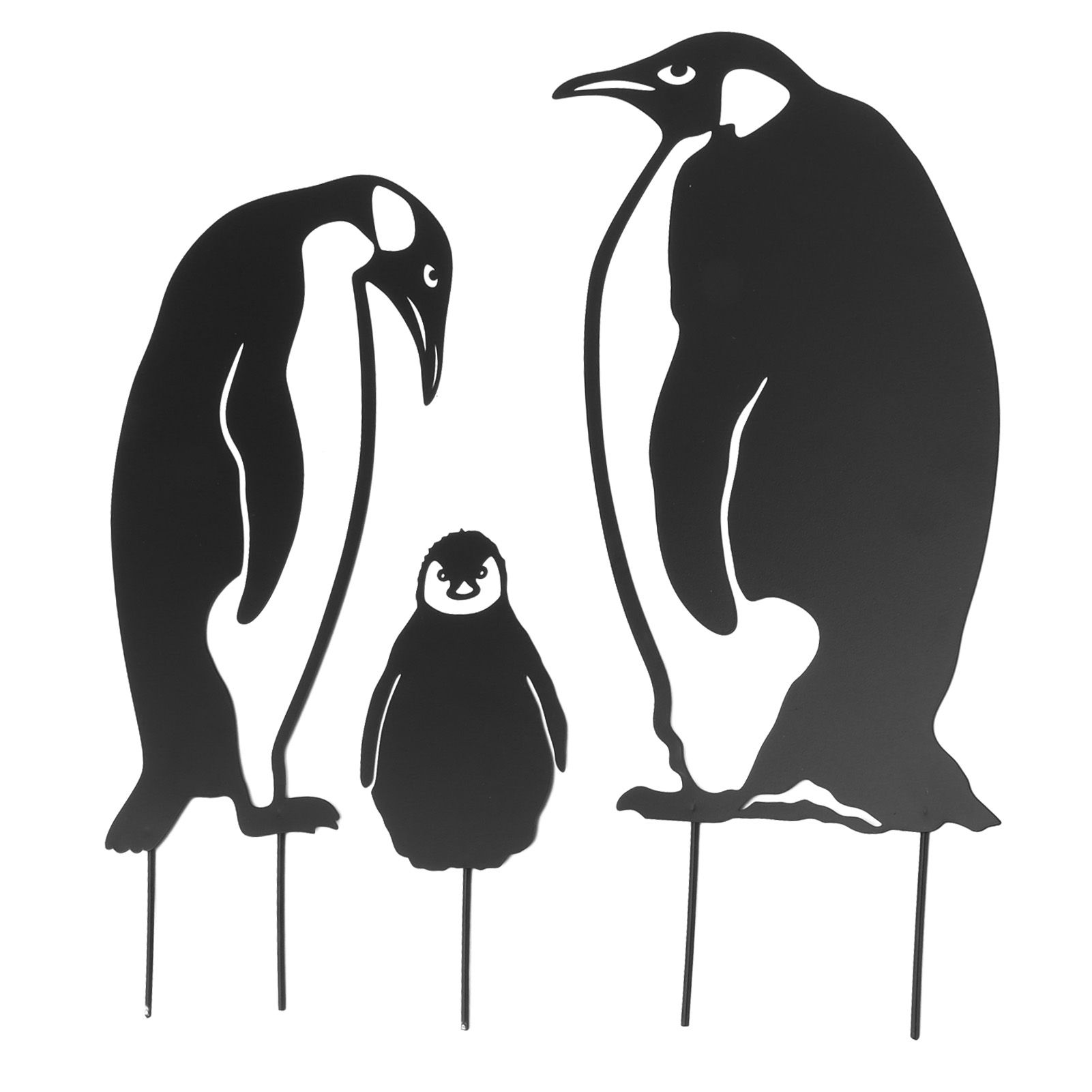 Penguin Family Stake Statue Simulation Vivid Hollow Iron Animal Stake Decoration for Garden Lawn Yard - Image 4