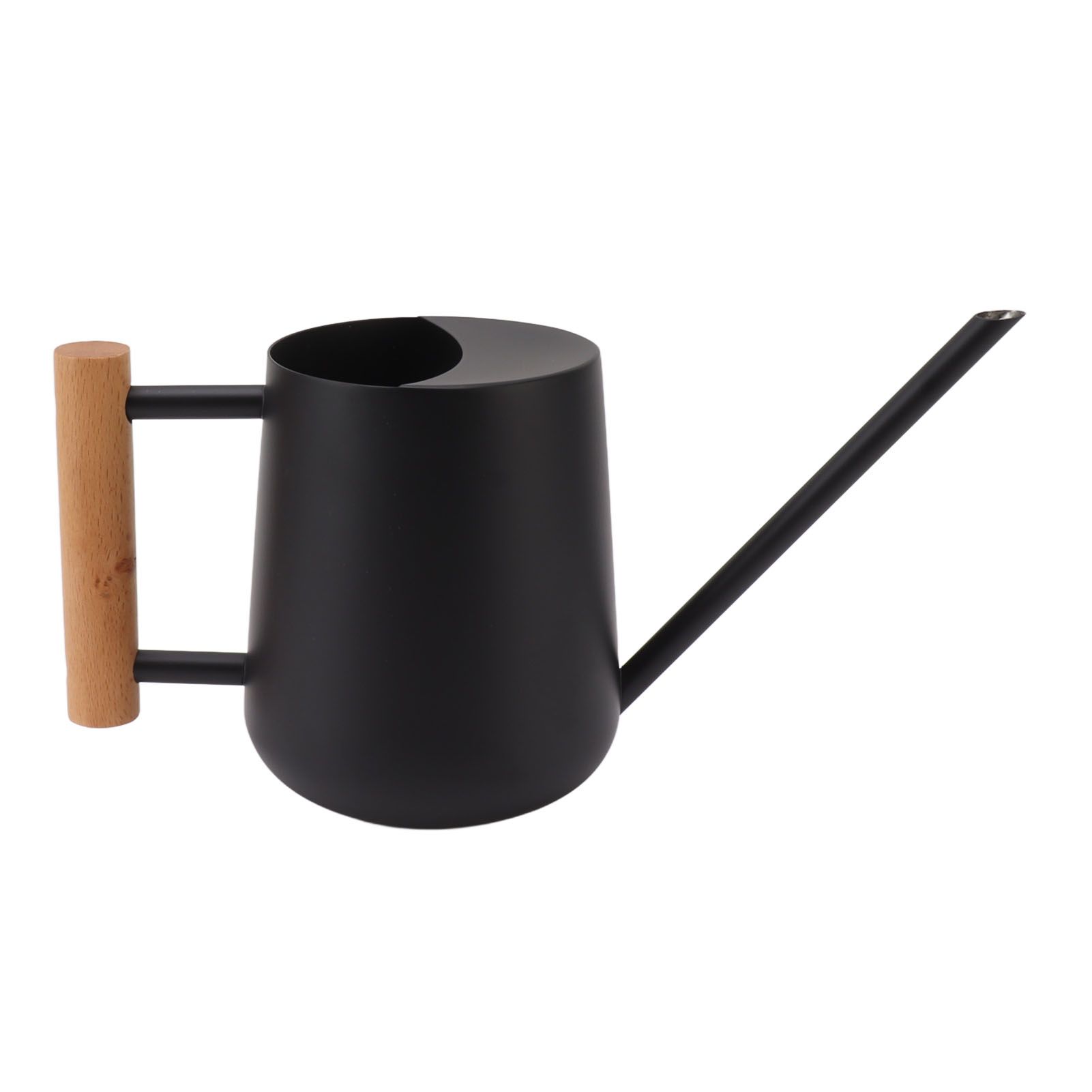 Watering Can 900ml Stainless Steel Long Spout Wooden Handle Elegant Flower Watering Pot for Garden Family Outdoor Black - Image 1