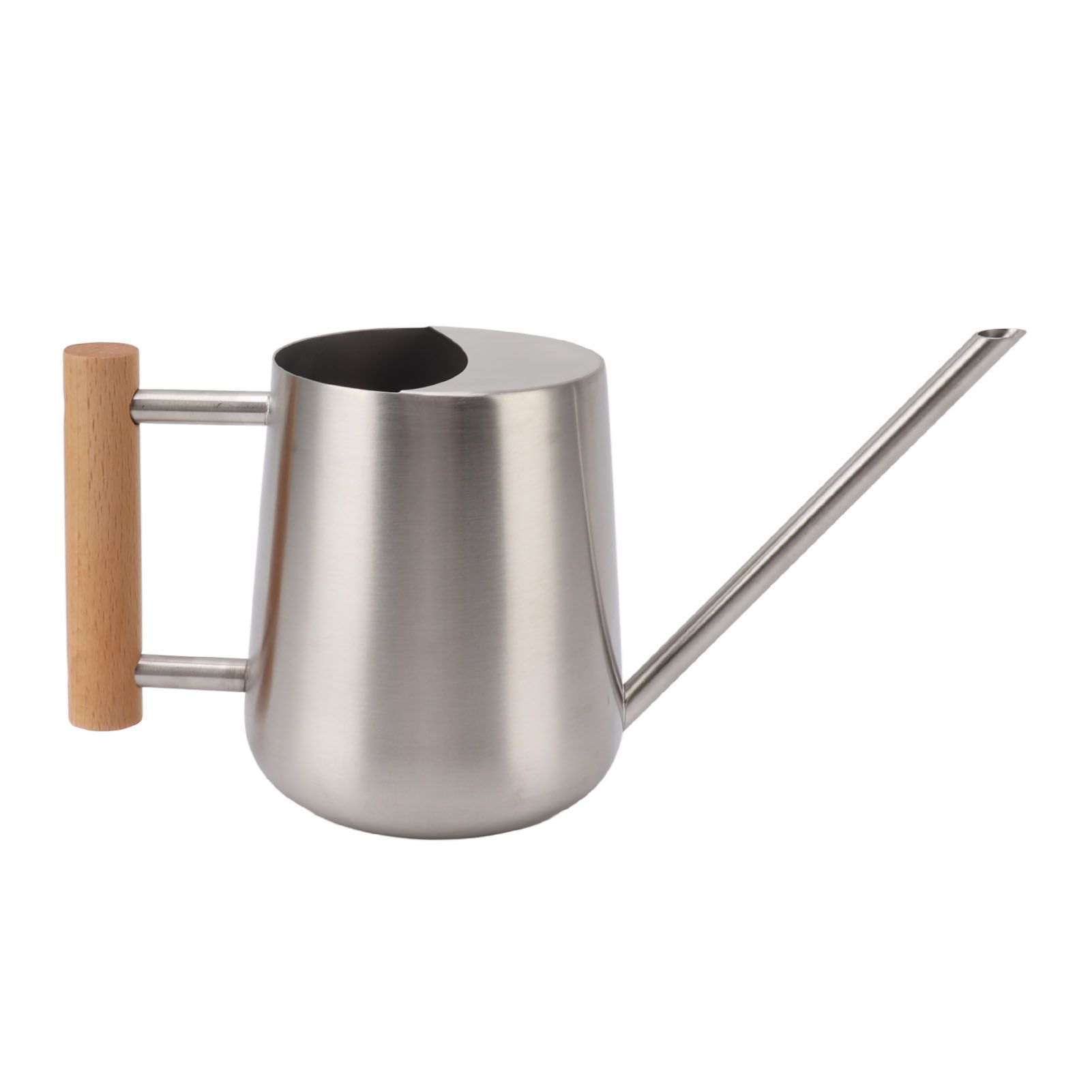 Watering Can 900ml Stainless Steel Long Spout Wooden Handle Elegant Flower Watering Pot for Garden Family Outdoor Silver Color - Image 1