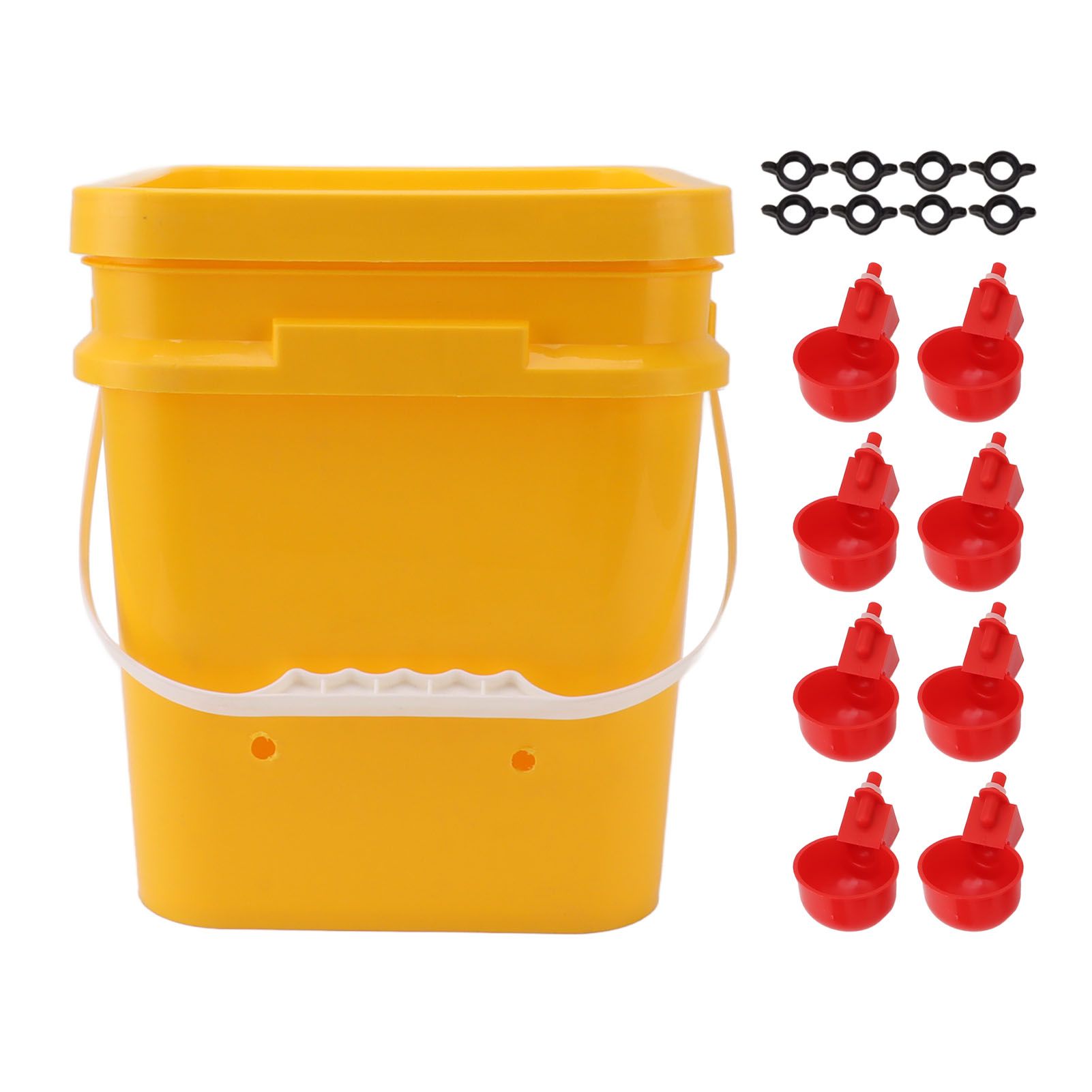 Automatic Chicken Waterer Cup with 12L Handheld Barrel Poultry Drinking Equipemnt for Goose Duck Bucket + Red Bird Bowl + Black Screws - Image 1
