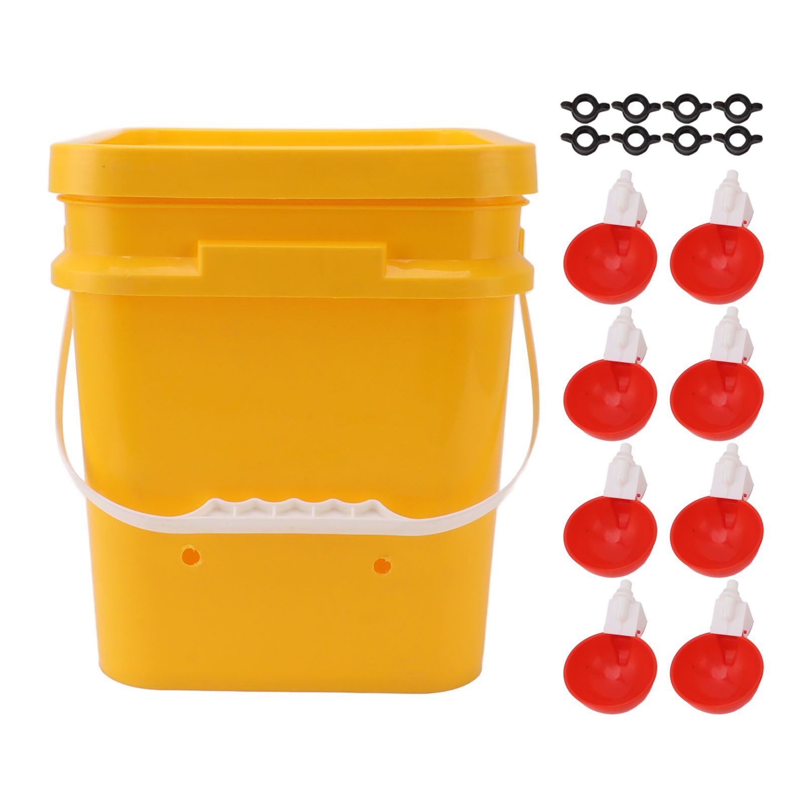 Automatic Chicken Waterer Cup with 12L Handheld Barrel Poultry Drinking Equipemnt for Goose Duck Bucket + Big Red Bowl + Black Screws - Image 1