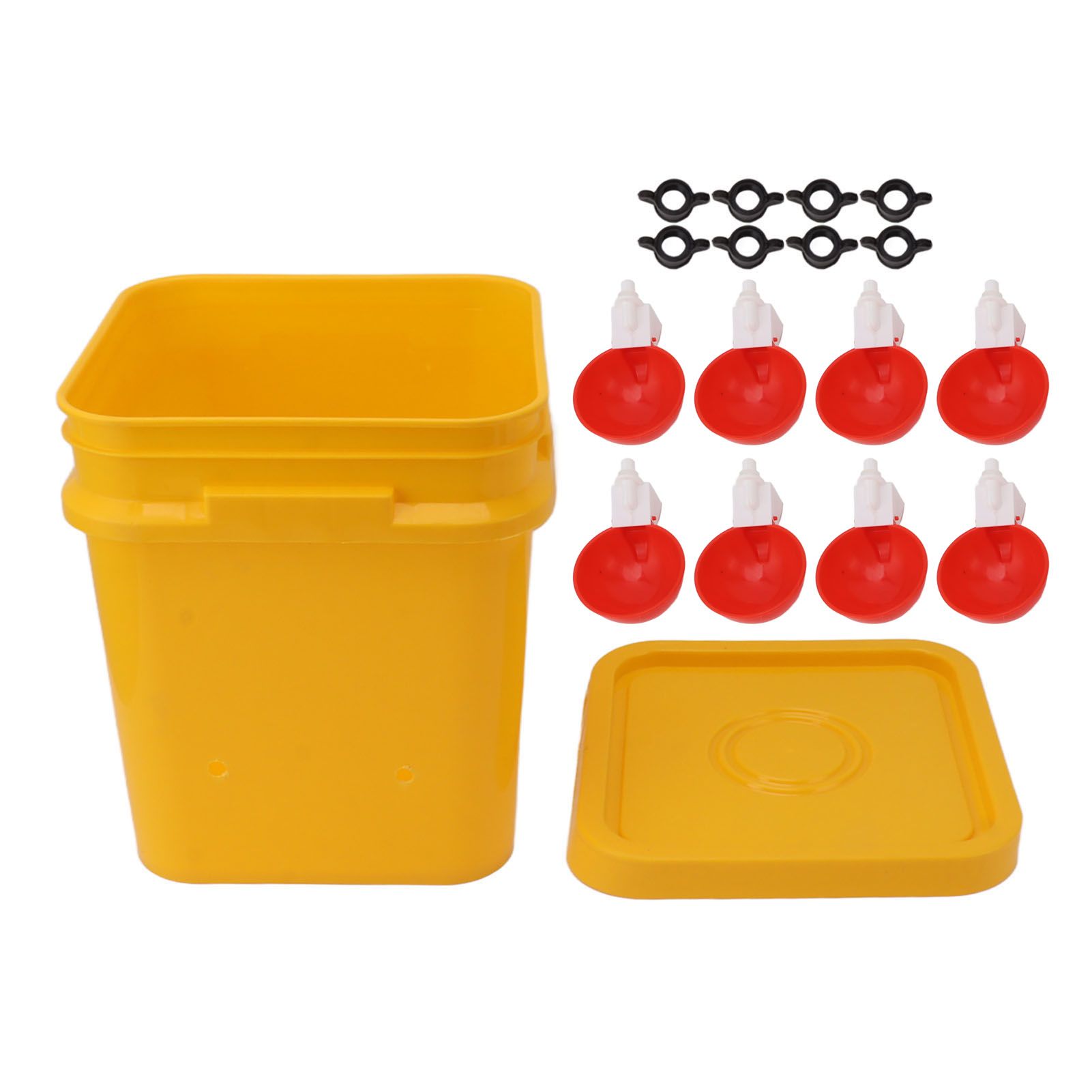 Automatic Chicken Waterer Cup with 12L Handheld Barrel Poultry Drinking Equipemnt for Goose Duck Bucket + Big Red Bowl + Black Screws - Image 8
