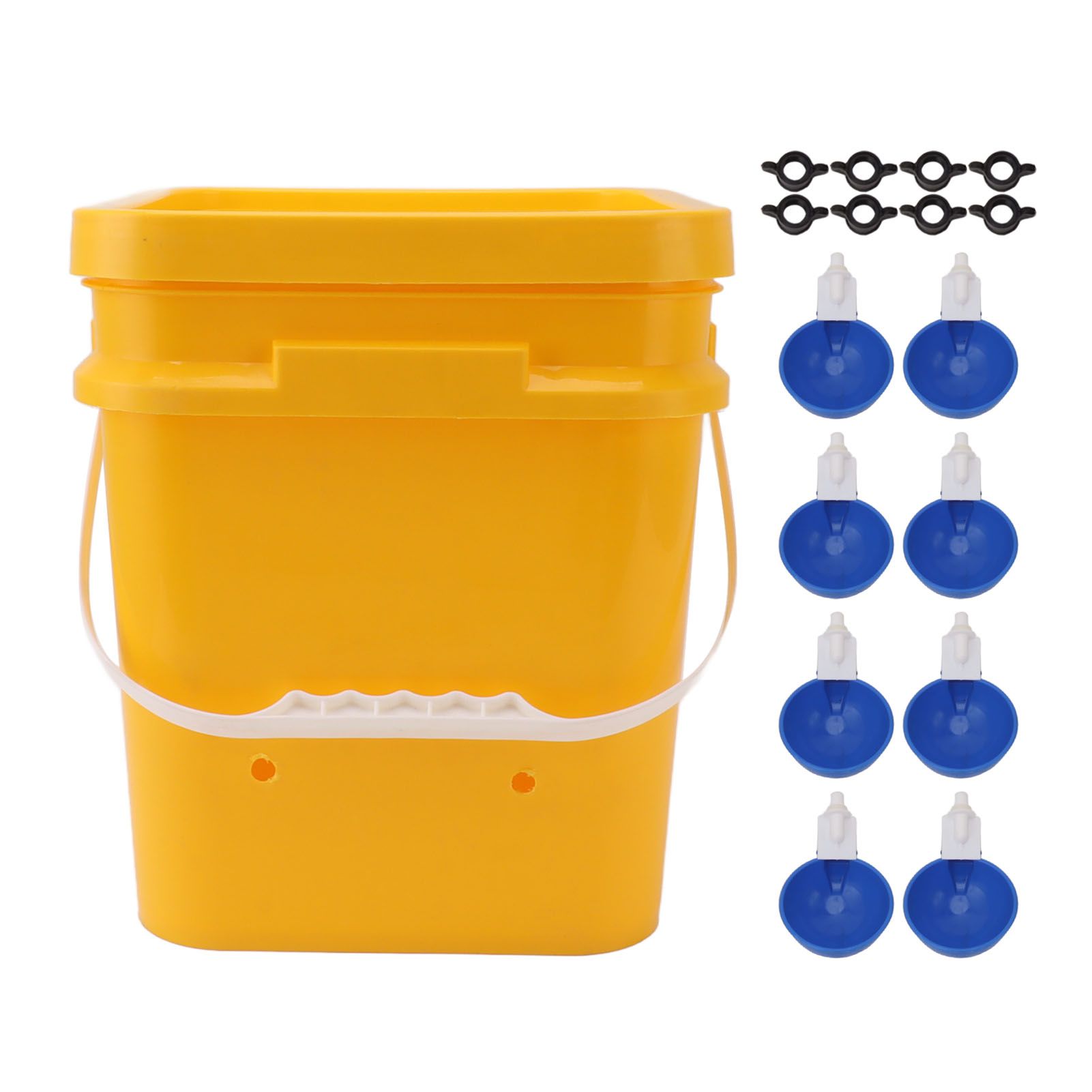 Automatic Chicken Waterer Cup with 12L Handheld Barrel Poultry Drinking Equipemnt for Goose Duck Bucket + Big Blue Bowl + Black Screws - Image 1