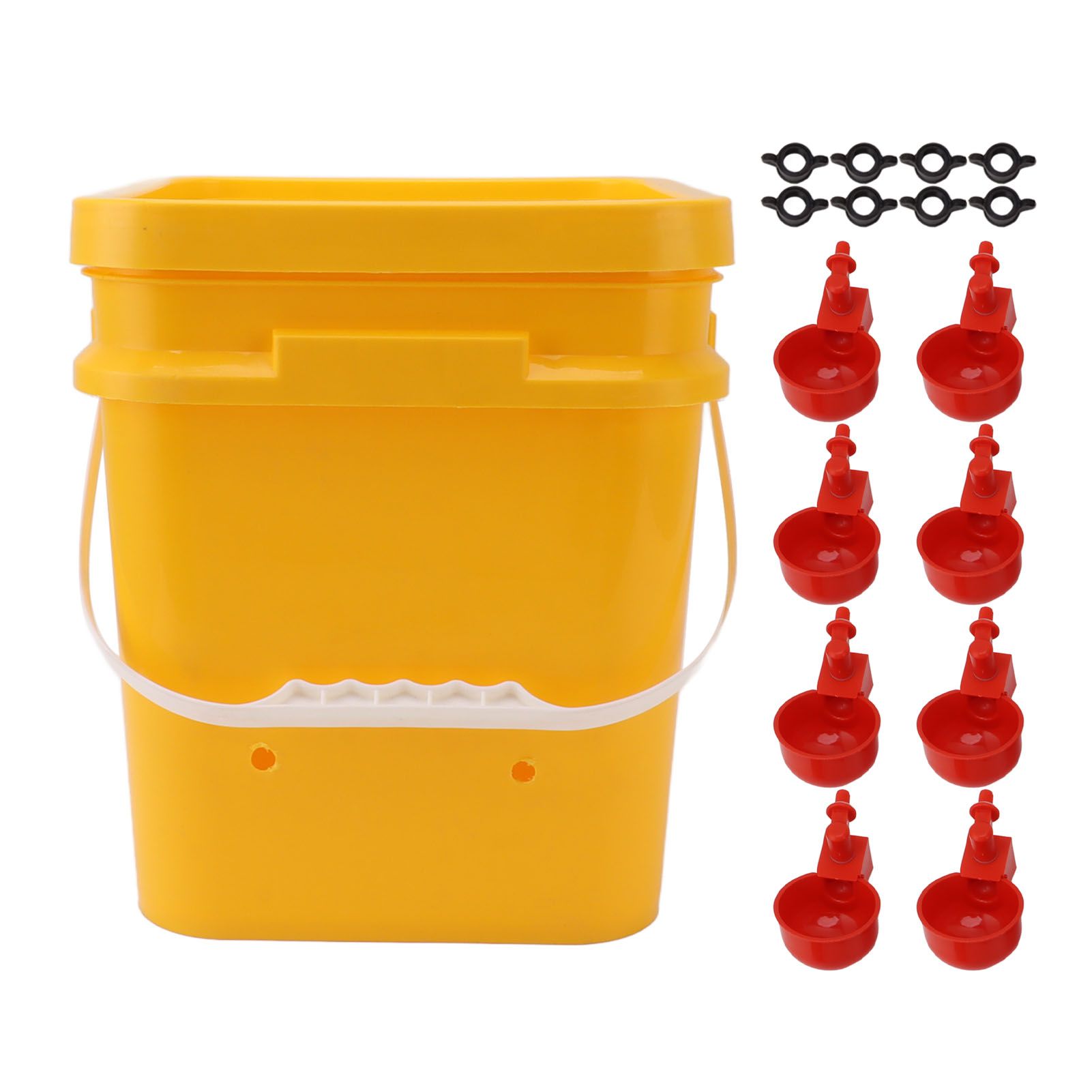 Automatic Chicken Waterer Cup with 12L Handheld Barrel Poultry Drinking Equipemnt for Goose Duck Bucket + Conjoined Red Bird Bowl+ Black Screws - Image 1