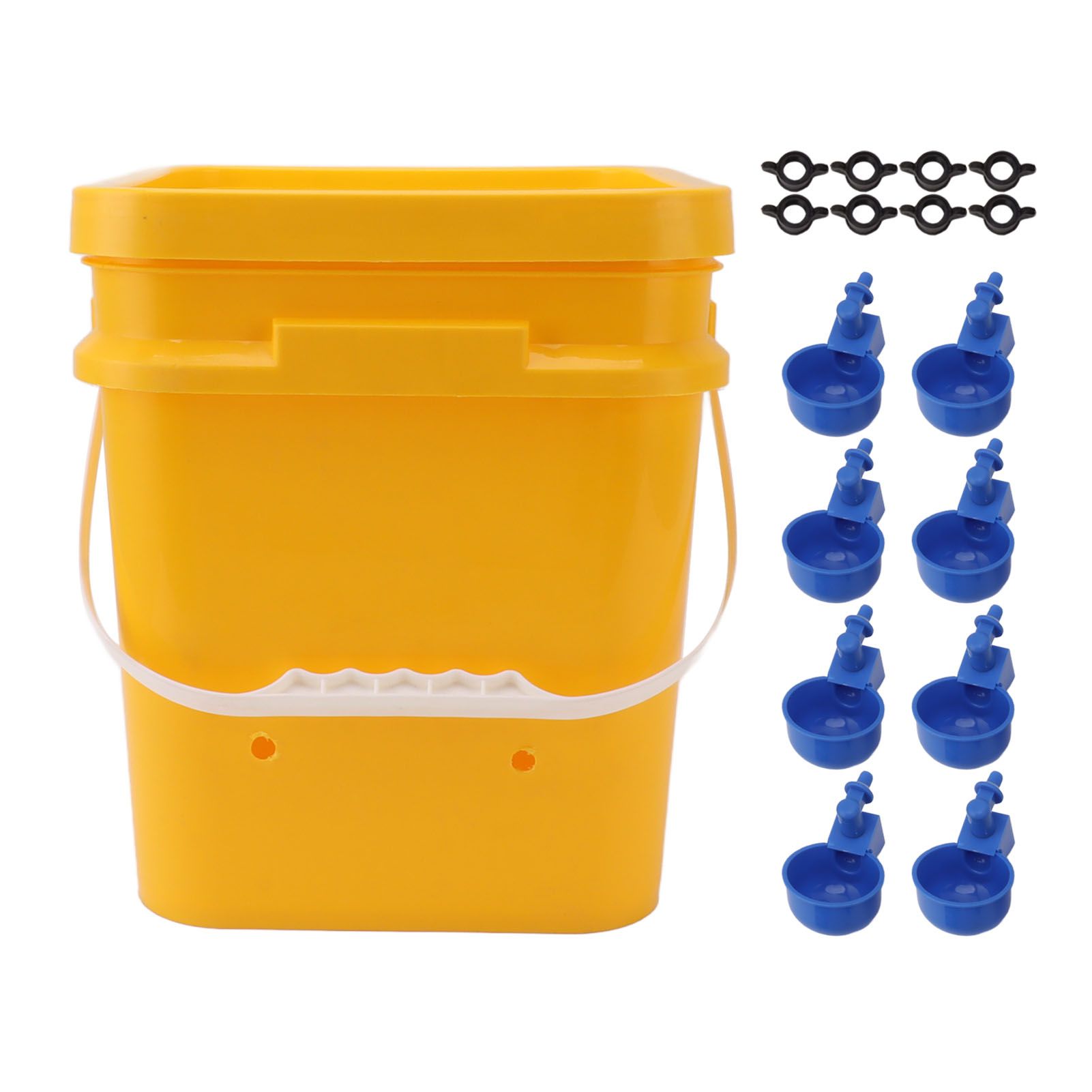 Automatic Chicken Waterer Cup with 12L Handheld Barrel Poultry Drinking Equipemnt for Goose Duck Bucket + Blue Bird Bowl + Black Screws - Image 1