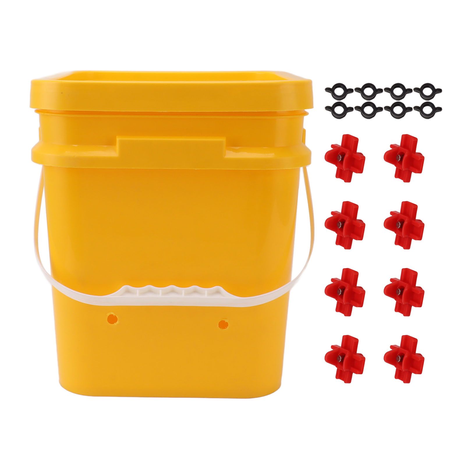 Automatic Chicken Waterer Cup with 12L Handheld Barrel Poultry Drinking Equipemnt for Goose Duck Bucket + Four Corner Drinker + Black Screws - Image 1