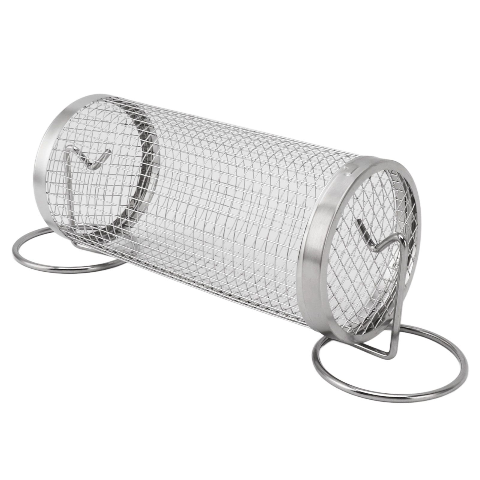 BBQ Net Tube Rolling Grilling Basket Stainless Steel Wire Mesh Cylinder Grill Basket with Fork Hook for Outdoor Barbecue Camping S - Image 5