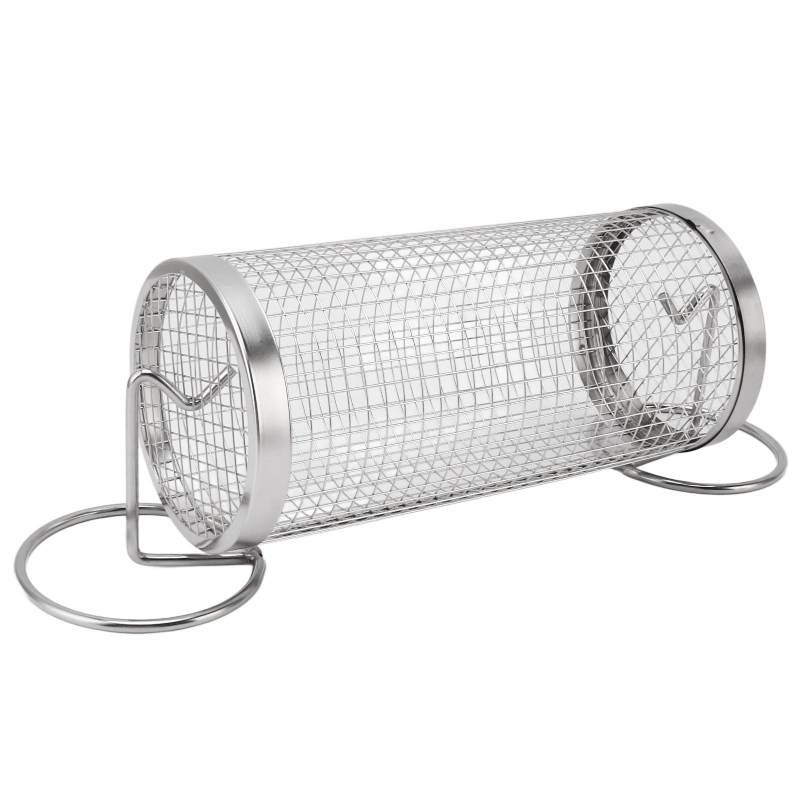 BBQ Net Tube Rolling Grilling Basket Stainless Steel Wire Mesh Cylinder Grill Basket with Fork Hook for Outdoor Barbecue Camping S - Image 6