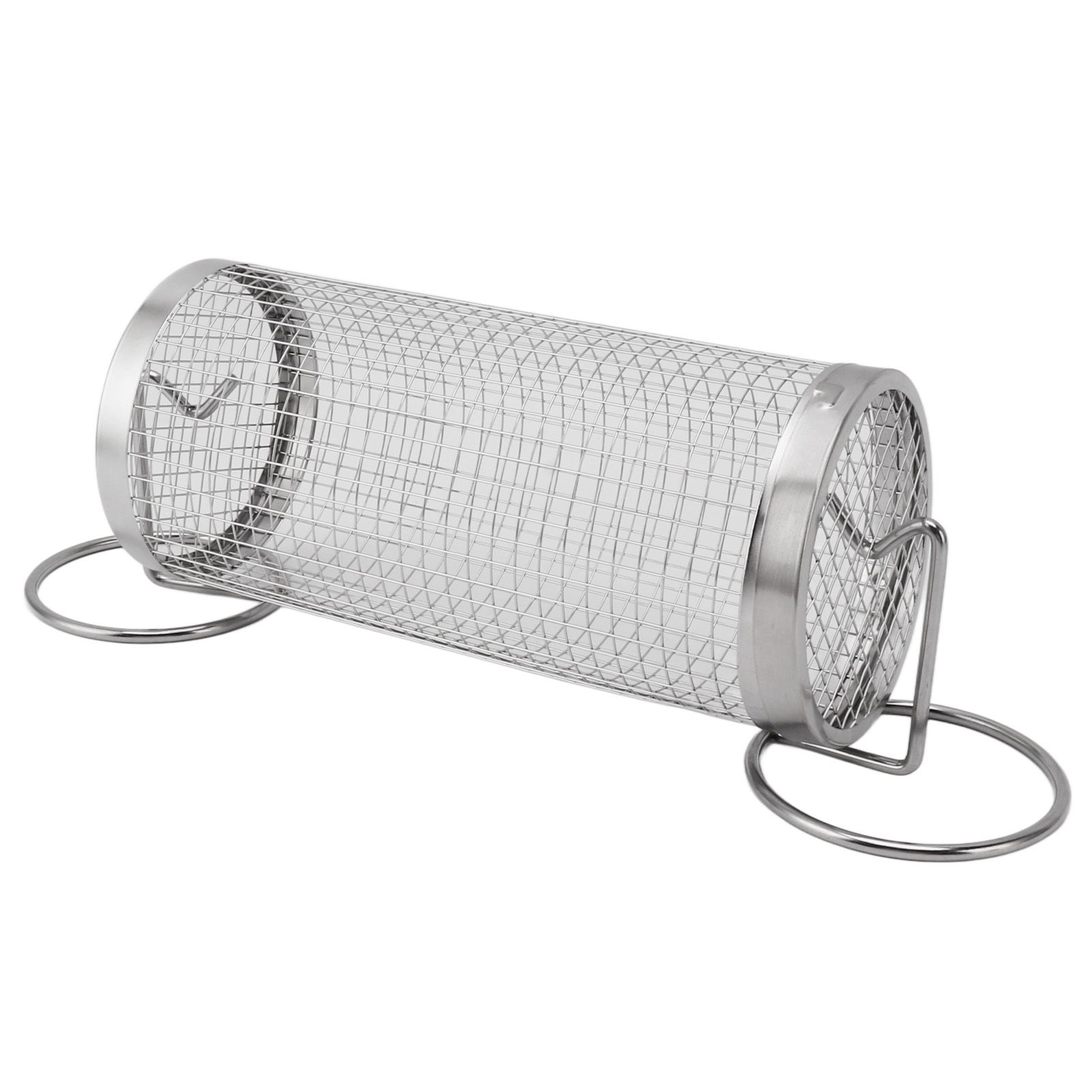 BBQ Net Tube Rolling Grilling Basket Stainless Steel Wire Mesh Cylinder Grill Basket with Fork Hook for Outdoor Barbecue Camping S - Image 7