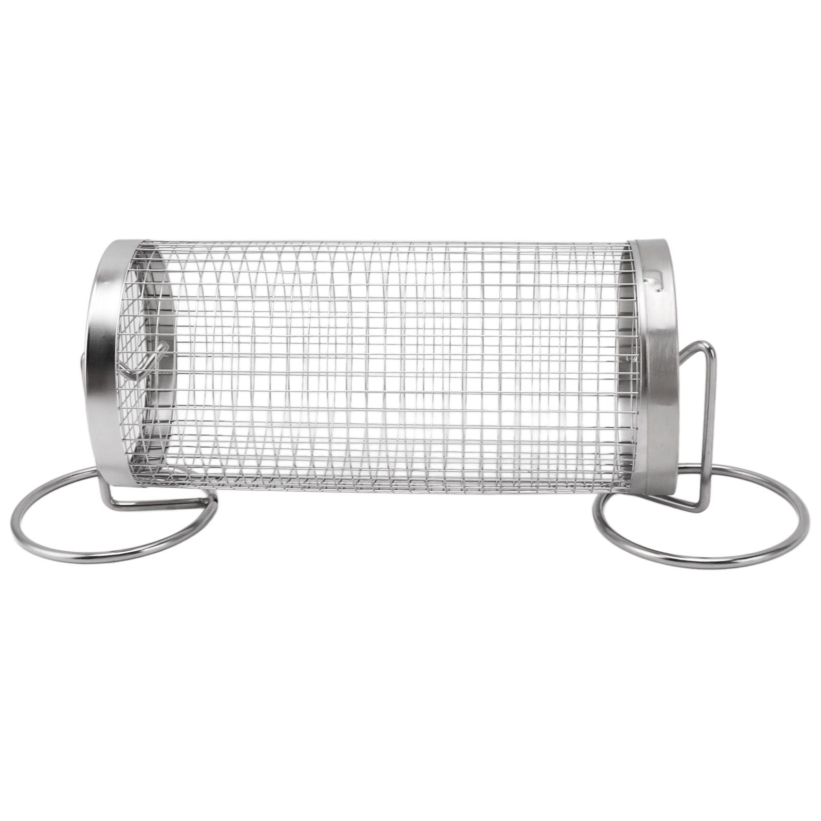BBQ Net Tube Rolling Grilling Basket Stainless Steel Wire Mesh Cylinder Grill Basket with Fork Hook for Outdoor Barbecue Camping S - Image 8